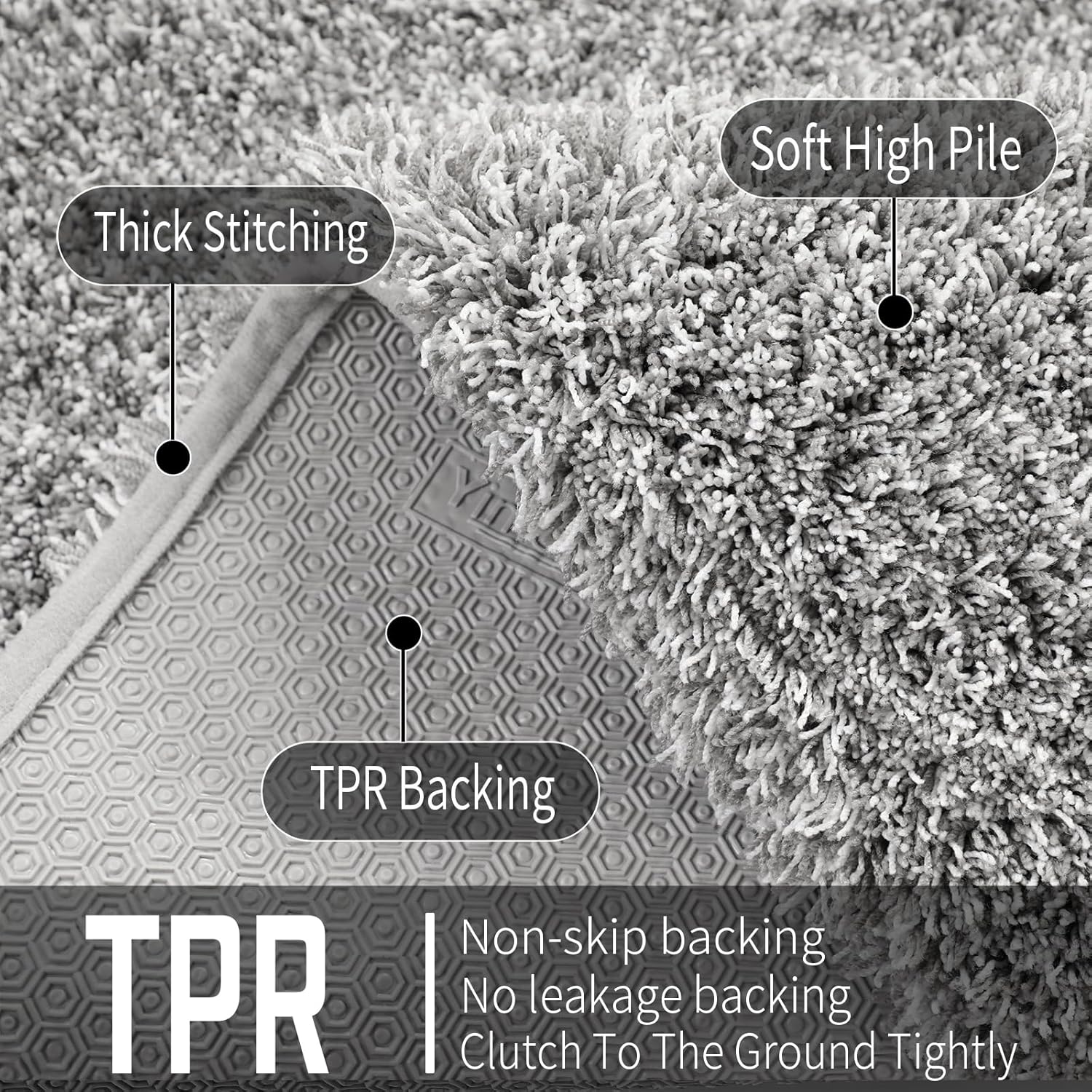 Thumbnail 6 de Yimobra Luxury Bathroom Rugs Fluffy Bath Mats (Non Slip, Plush Microfiber) 60"x24" Light Gray & White