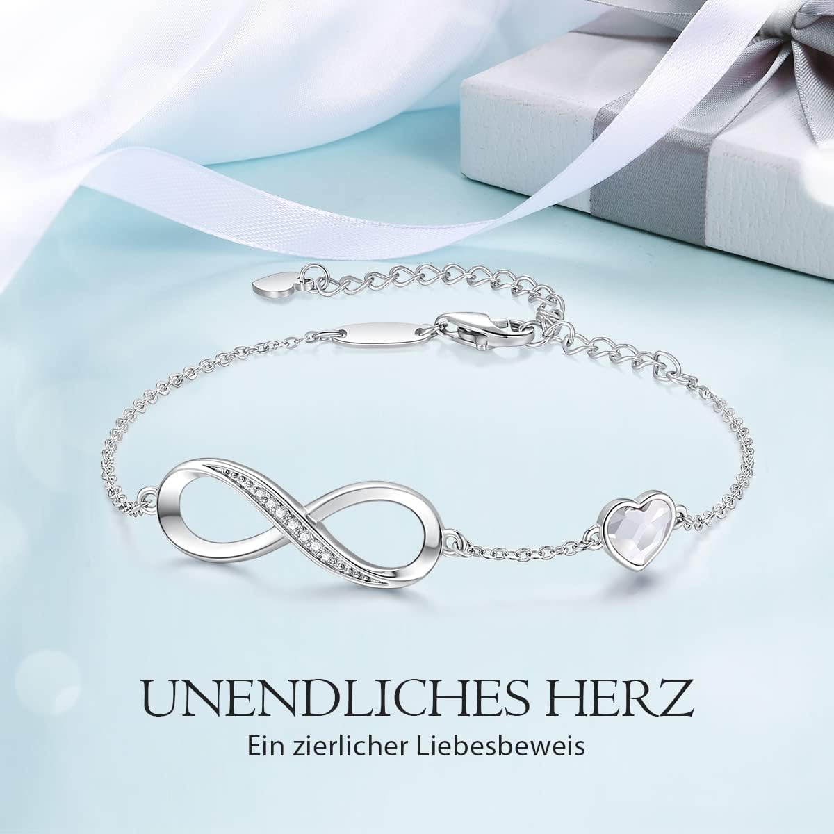 Thumbnail 5 de Infinity-Armband für Damen mit Herz & Unendlichkeitszeichen aus 316L-Edelstahl in Roségold (verstellbar)