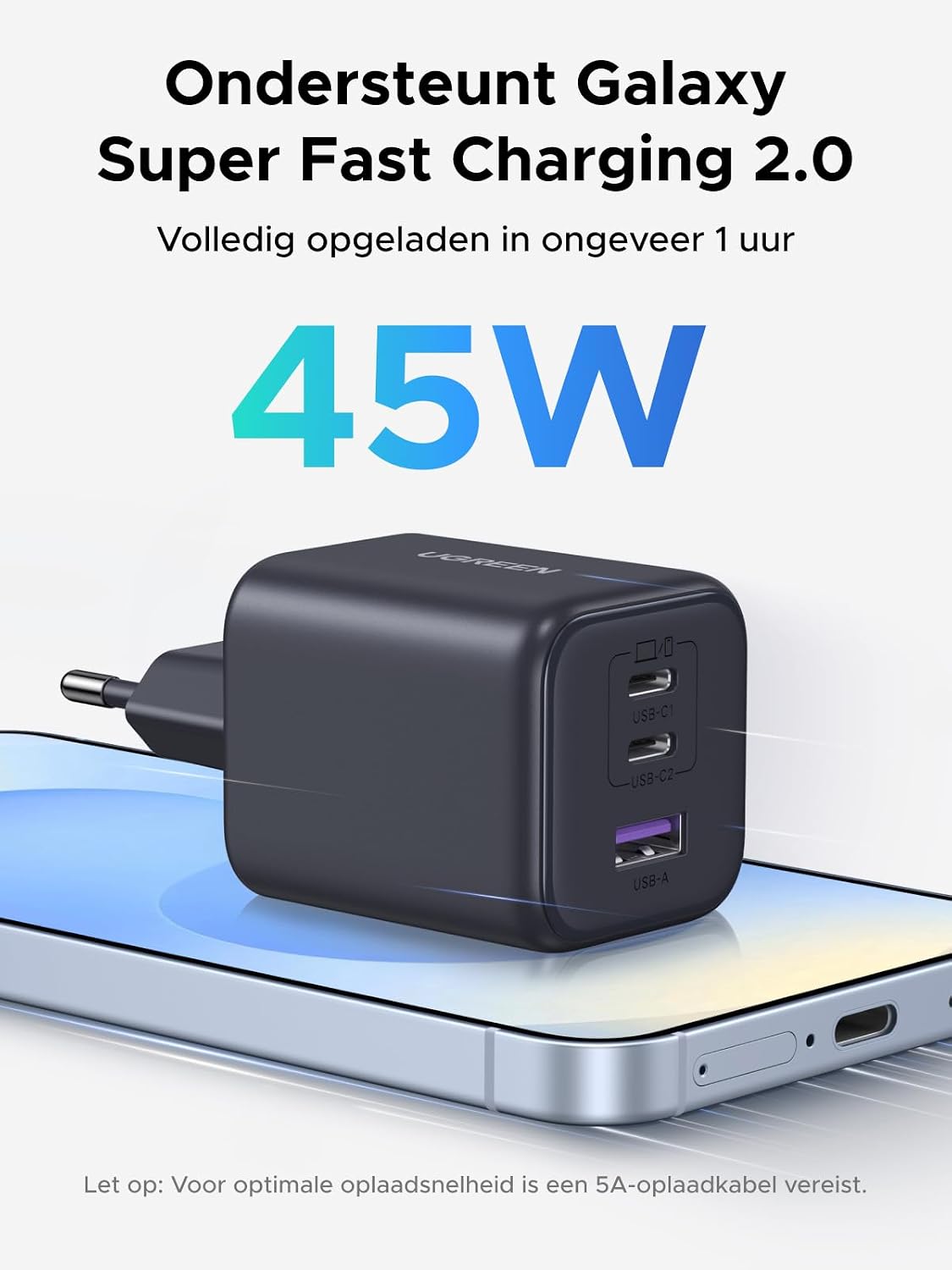 Thumbnail 1 de UGREEN 45W USB-C-oplader met 3 poorten, GaN en PPS