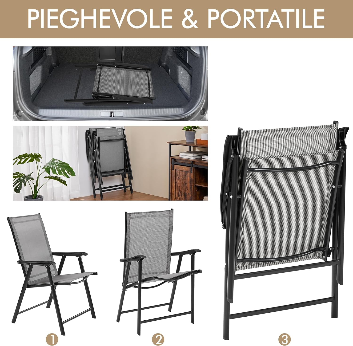 Thumbnail 5 de Yaheetech Set di 2 Sedie da Giardino Pieghevoli con Braccioli in Tela per Esterni