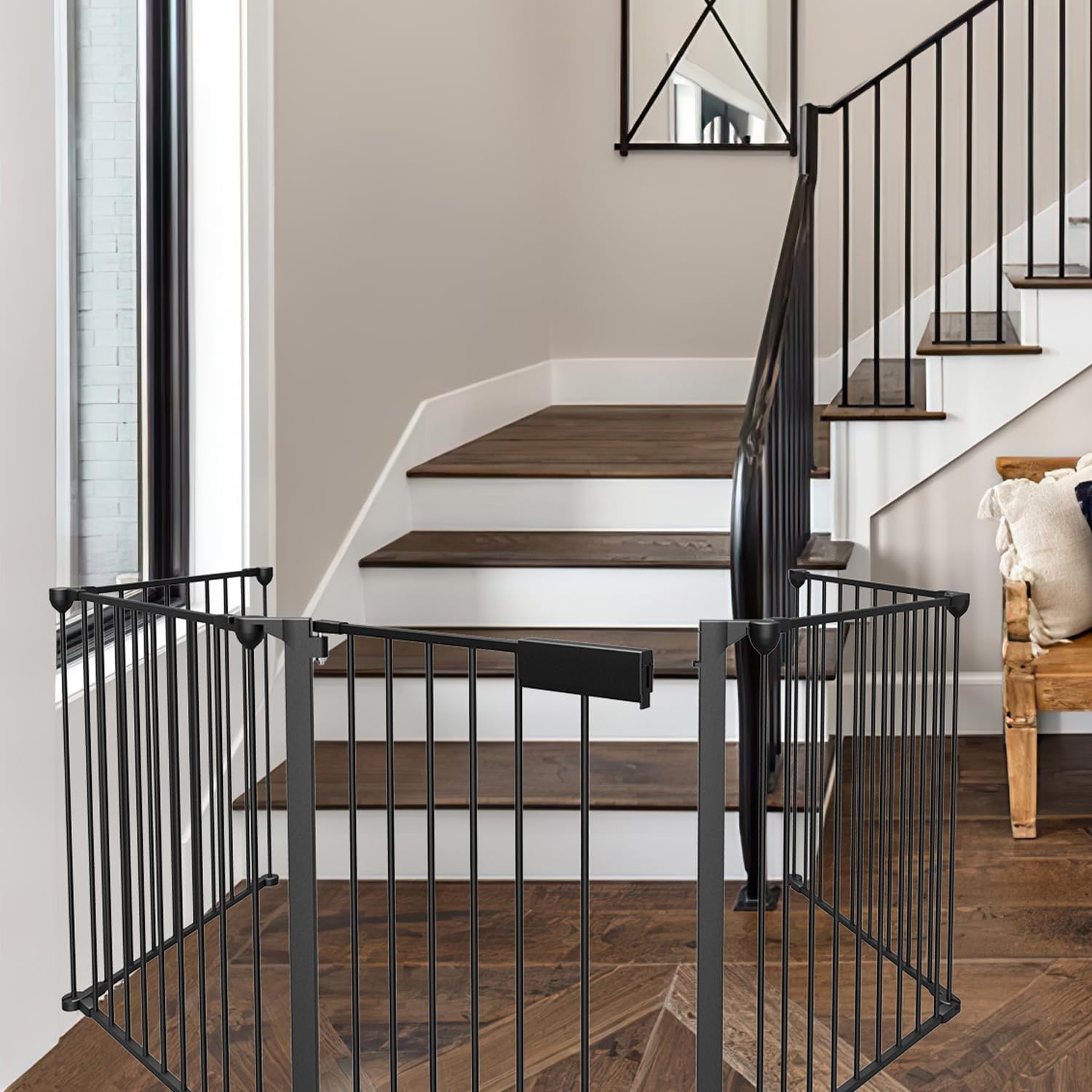 Thumbnail 4 de Ansobea Kaminschutzgitter mit Tür 310 cm – faltbares Kamingitter aus Metall, 5-teilig, Türschloss, für Kinder und Haustiere