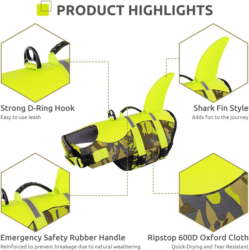 Detalle de Queenmore Dog Swimming Vest (Large) – Adjustable Pet Life Jacket with Rescue Handle