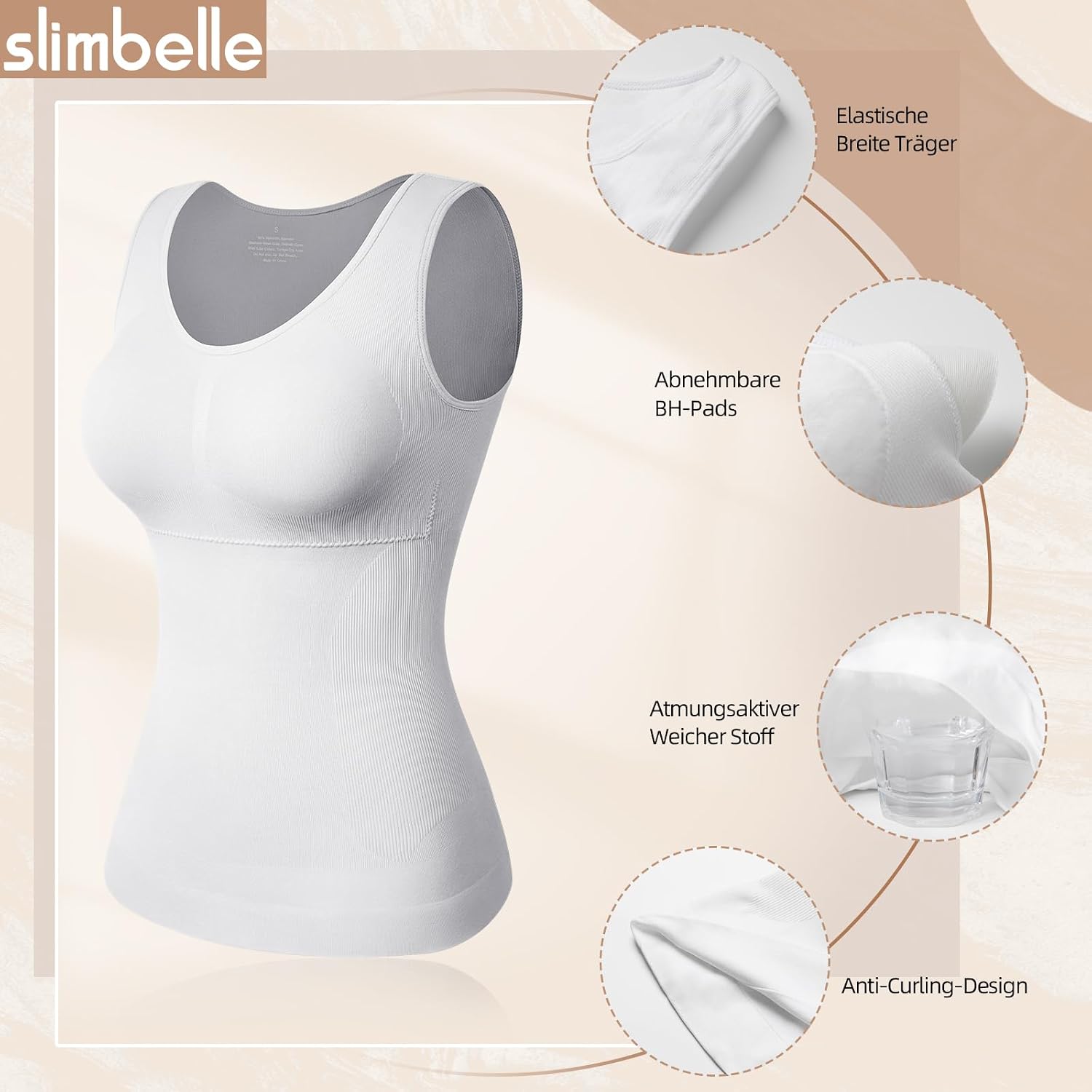 Detalle 2 de SLIMBELLE bezszwowy podkoszulek damski z biustonoszem, bez fiszbin