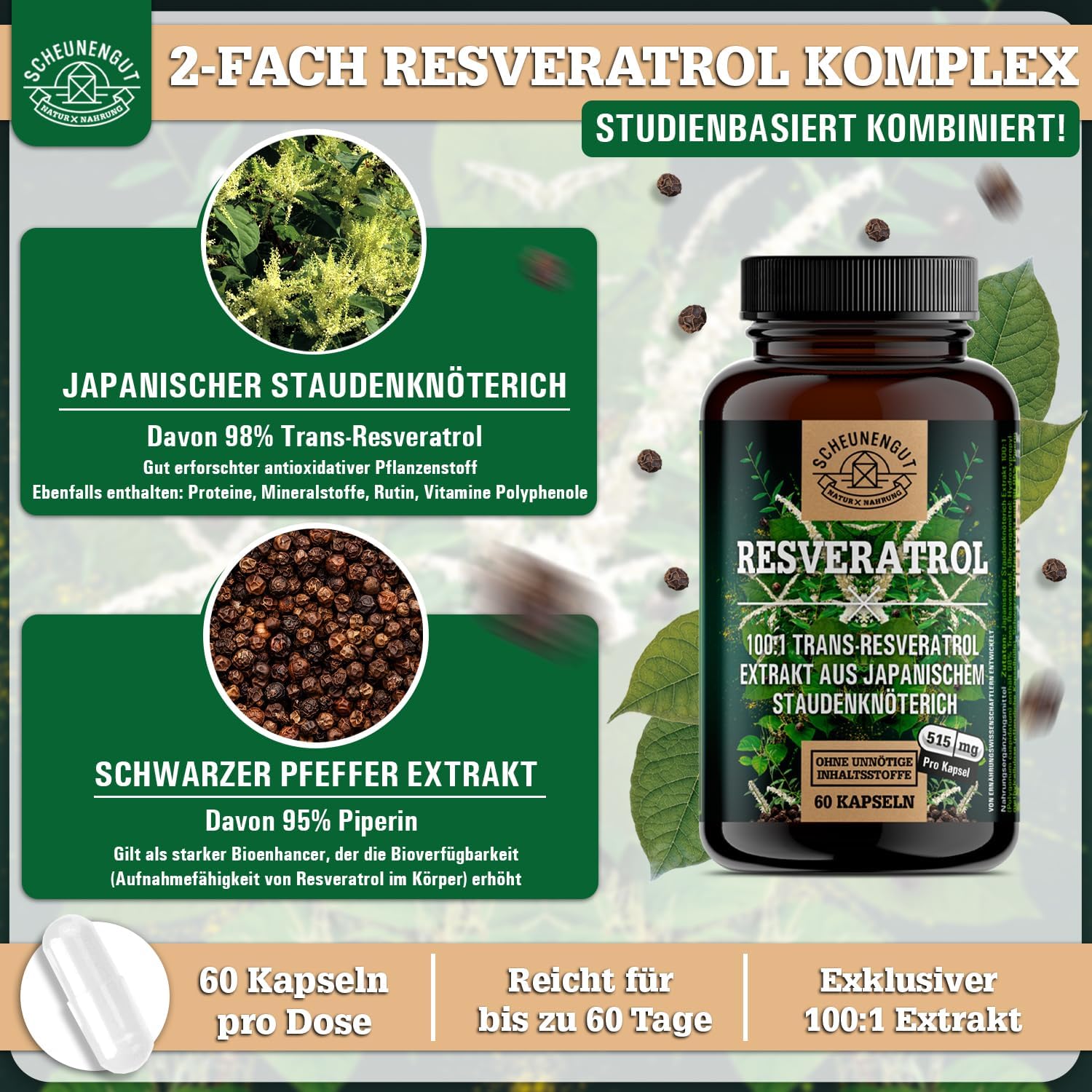 Detalle de SCHEUNENGUT Resveratrol 1000mg Kapseln