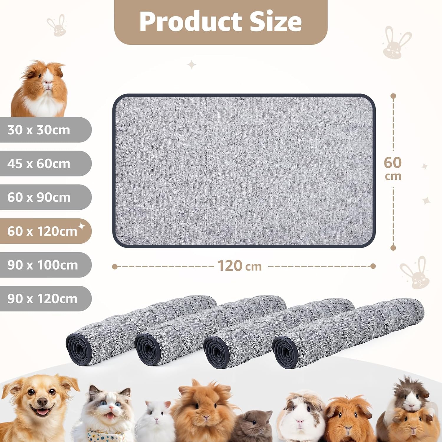 Thumbnail 6 de Pick for Life 4-pack guinea pig fleece cage liners, 60 x 120 cm