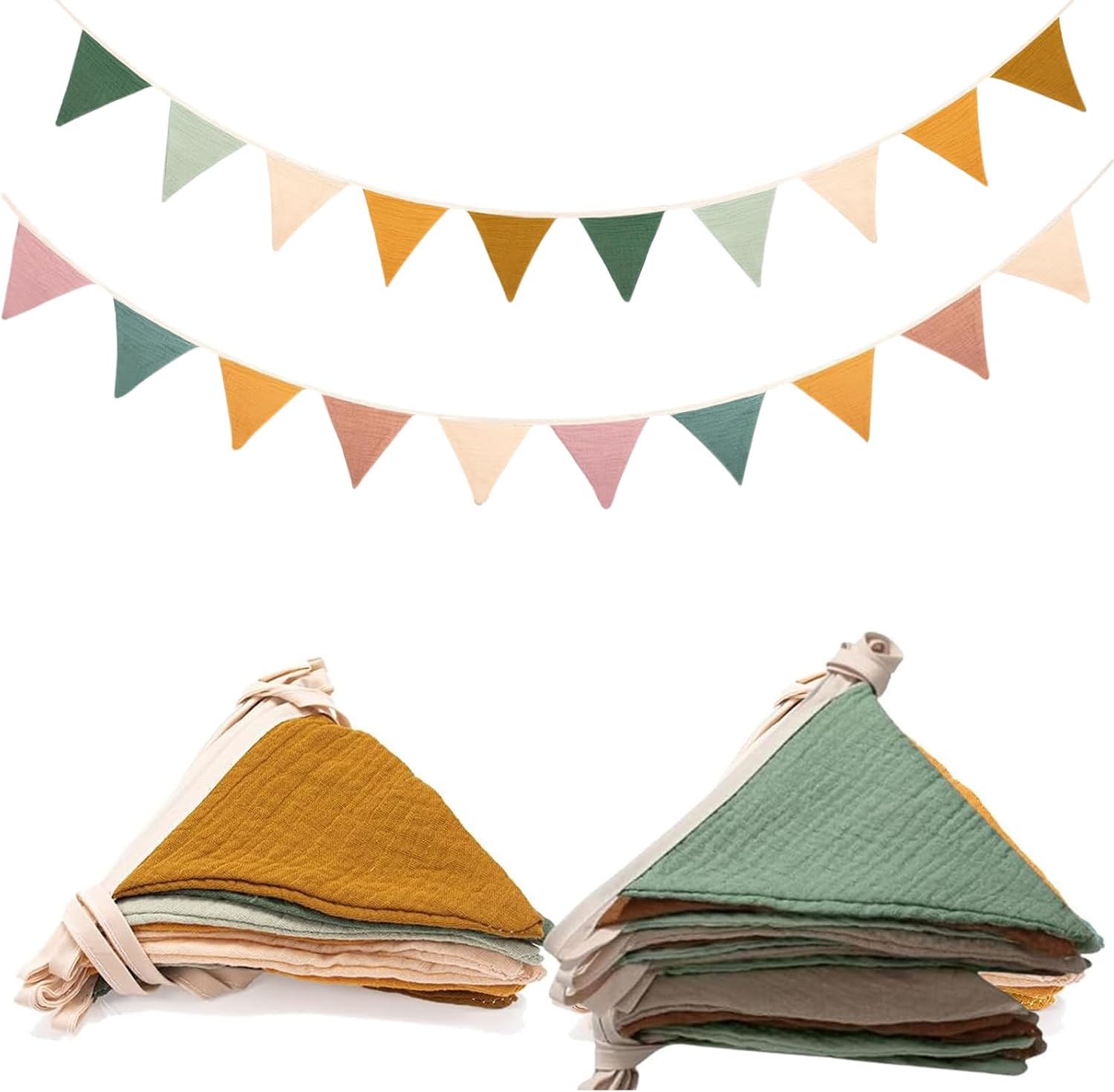 Detalle de HuaMuDM Wimpel-Girlande im 2er-Set (Musselin-Baumwolle) für Kinderzimmer & Geburtstag