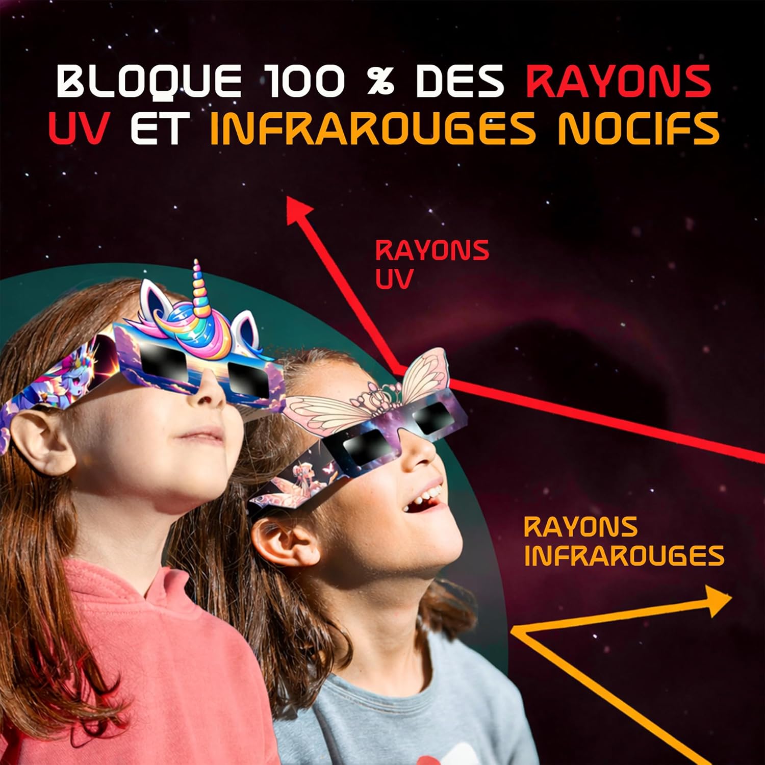 Detalle de Galaxium Lunettes d'éclipse solaire pour enfants – Lot de 12, licorne et princesse, ISO 12312-2 & CE