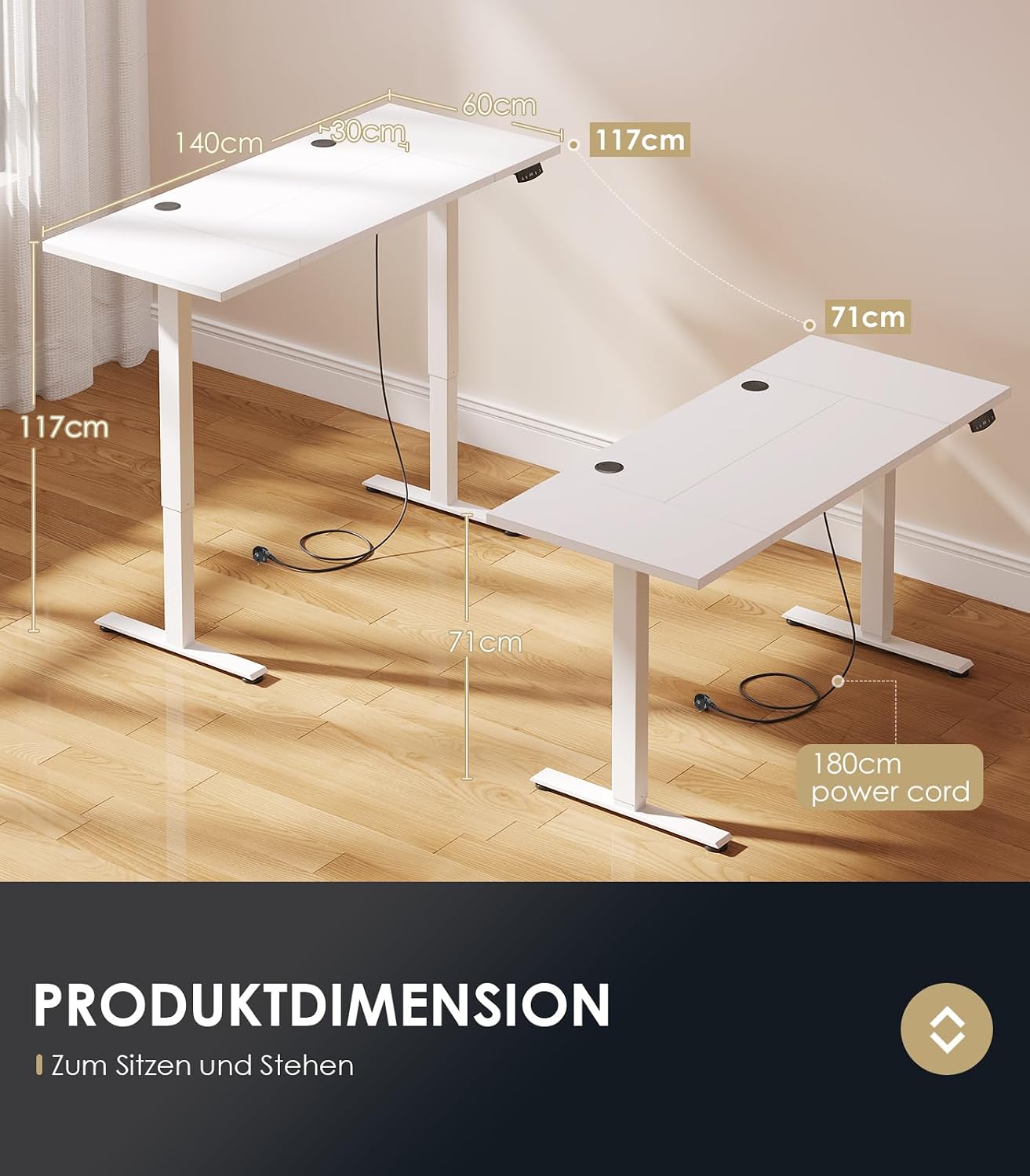 Thumbnail 2 de OffiGo Höhenverstellbarer Schreibtisch 140 cm