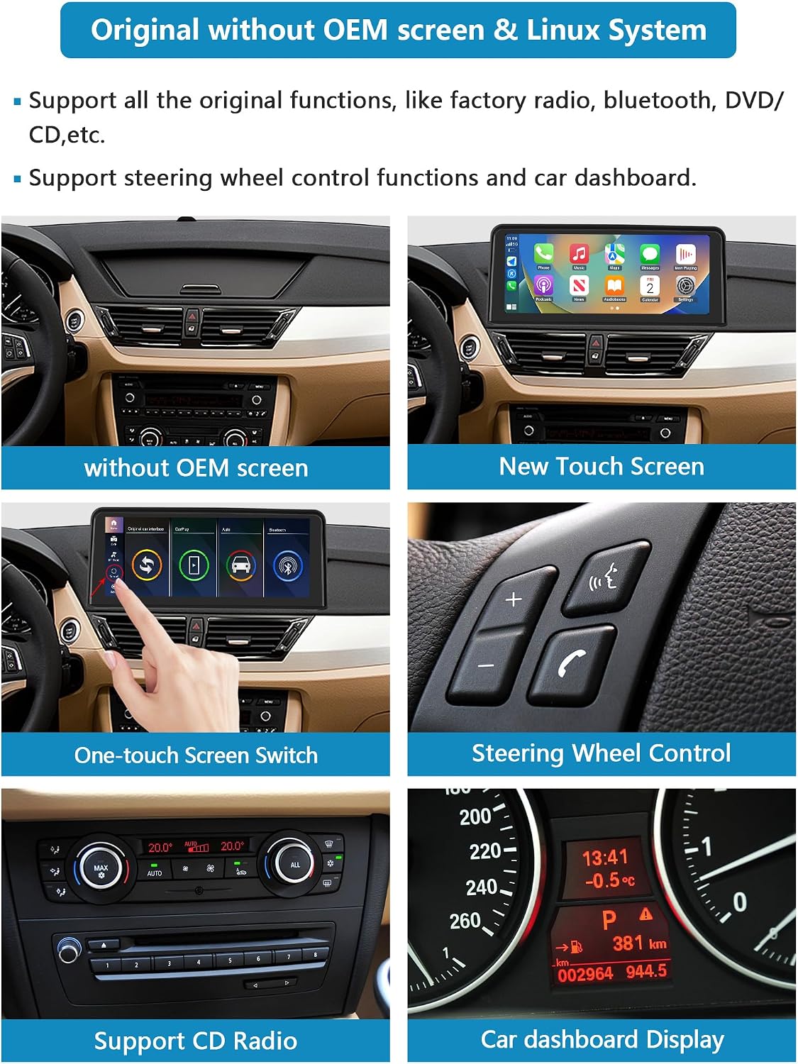 Detalle 2 de Ninetom 10,25 pollici autoradio touch con Wireless CarPlay e Android Auto per BMW X1 Serie E84 (2009-2015), MirrorLink