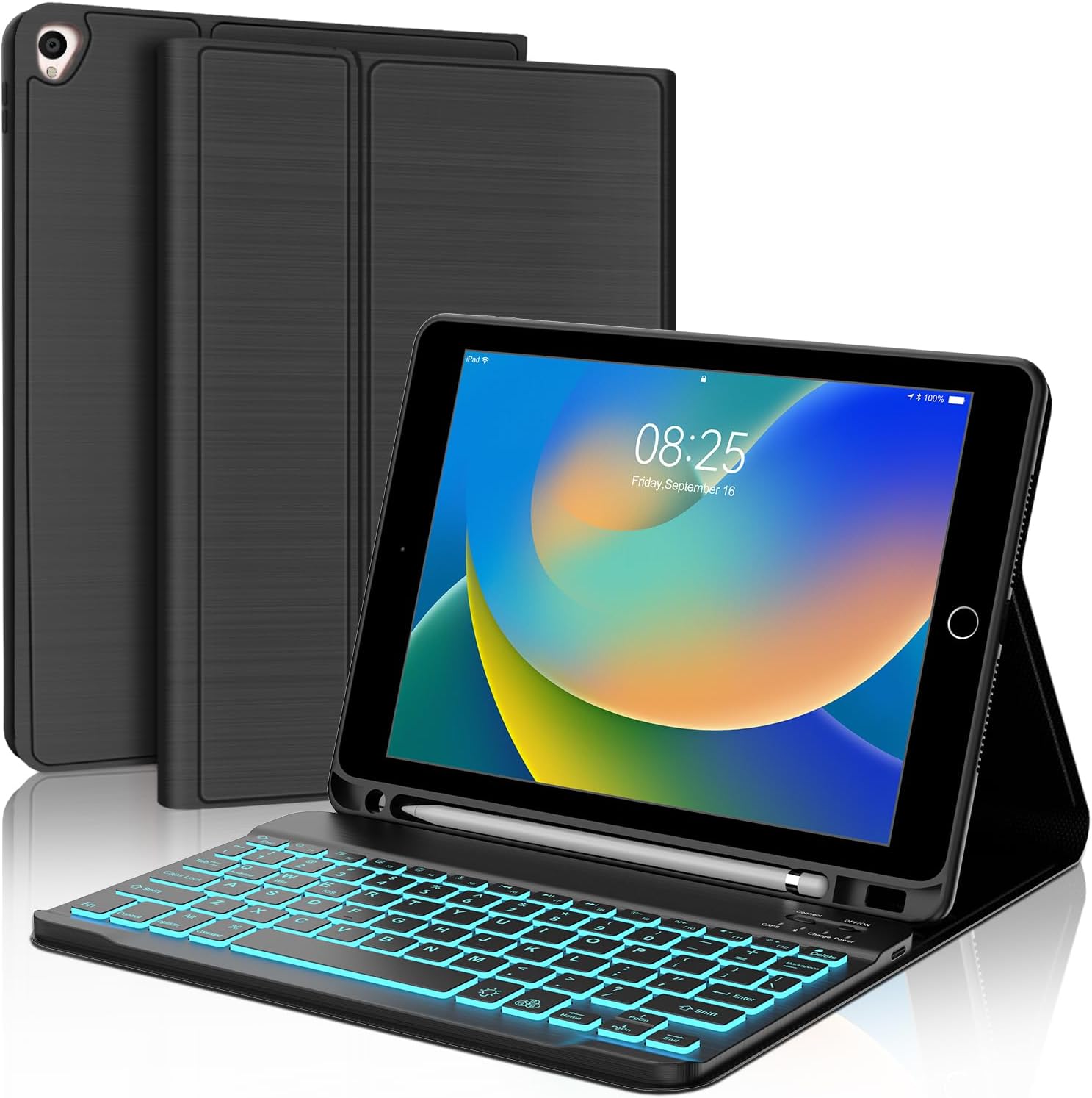 Detalle de BORIYUAN iPad 10.2 inch Case with Keyboard: Detachable Backlit Keyboard, Pencil Holder, and 3 Viewing Angles