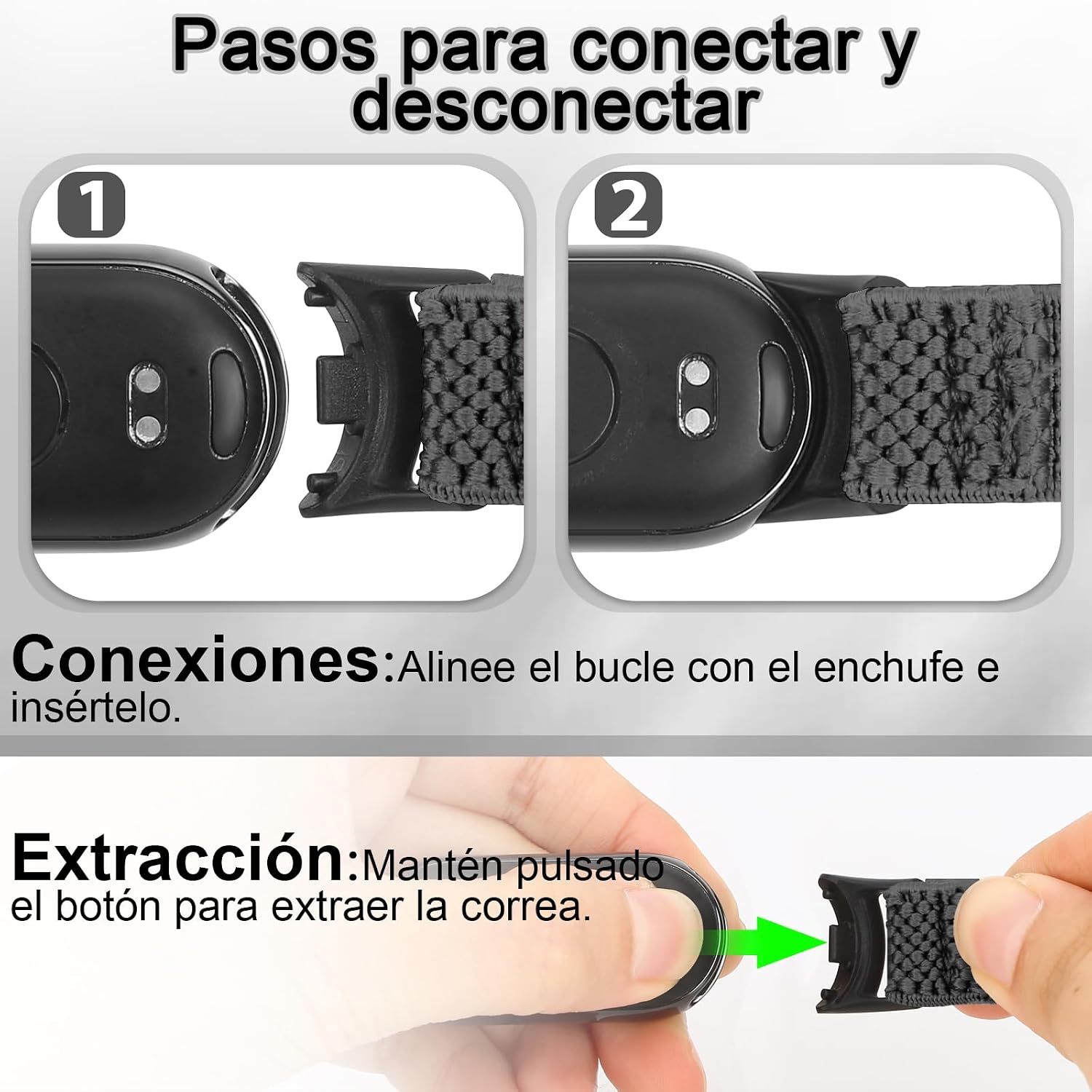 Detalle de BTTNG Correa Elástica de Nylon para Xiaomi Smart Band 8/9/10 — 2 uds. Ajustables y Transpirables