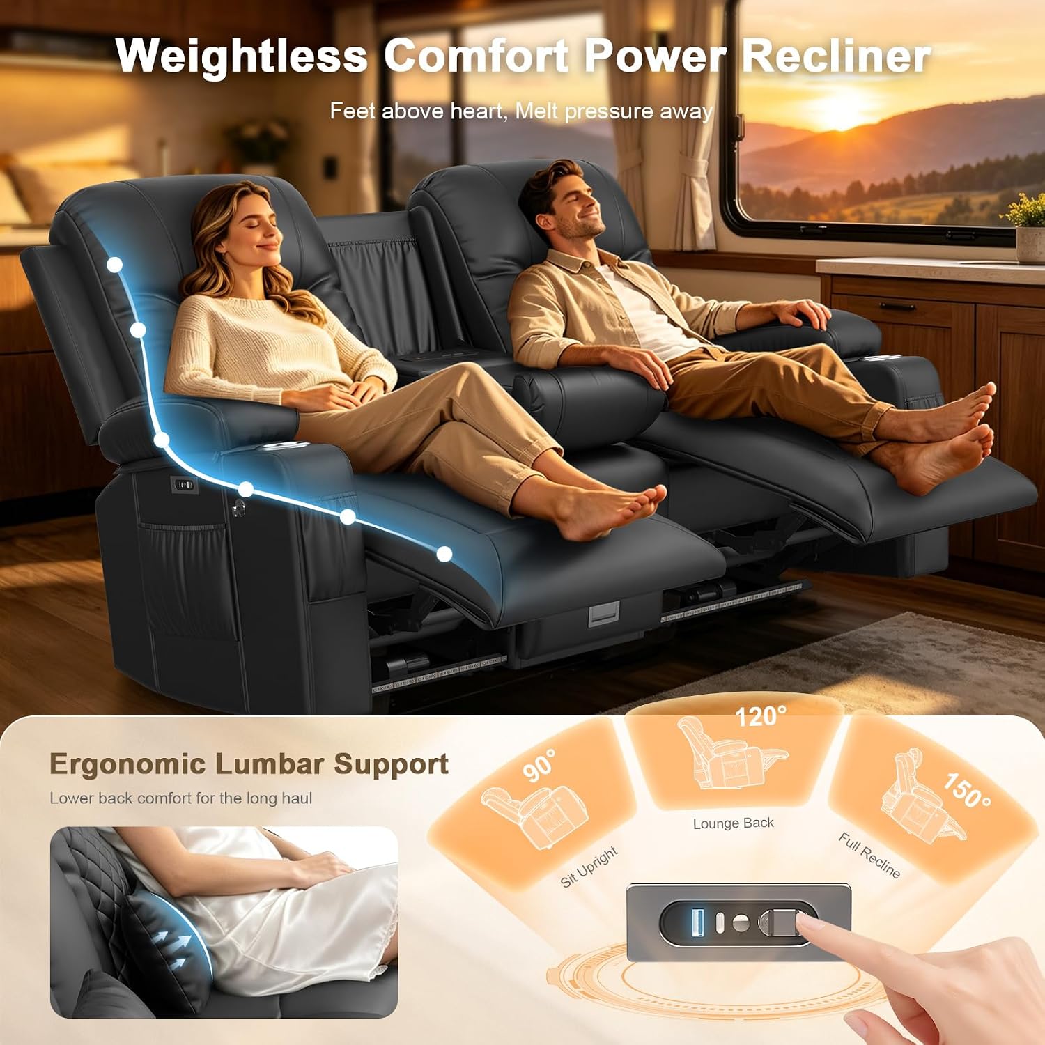 Thumbnail 4 de MOSGAT 166-MO-RC Power Reclining Loveseat with USB Ports and Cup Holders