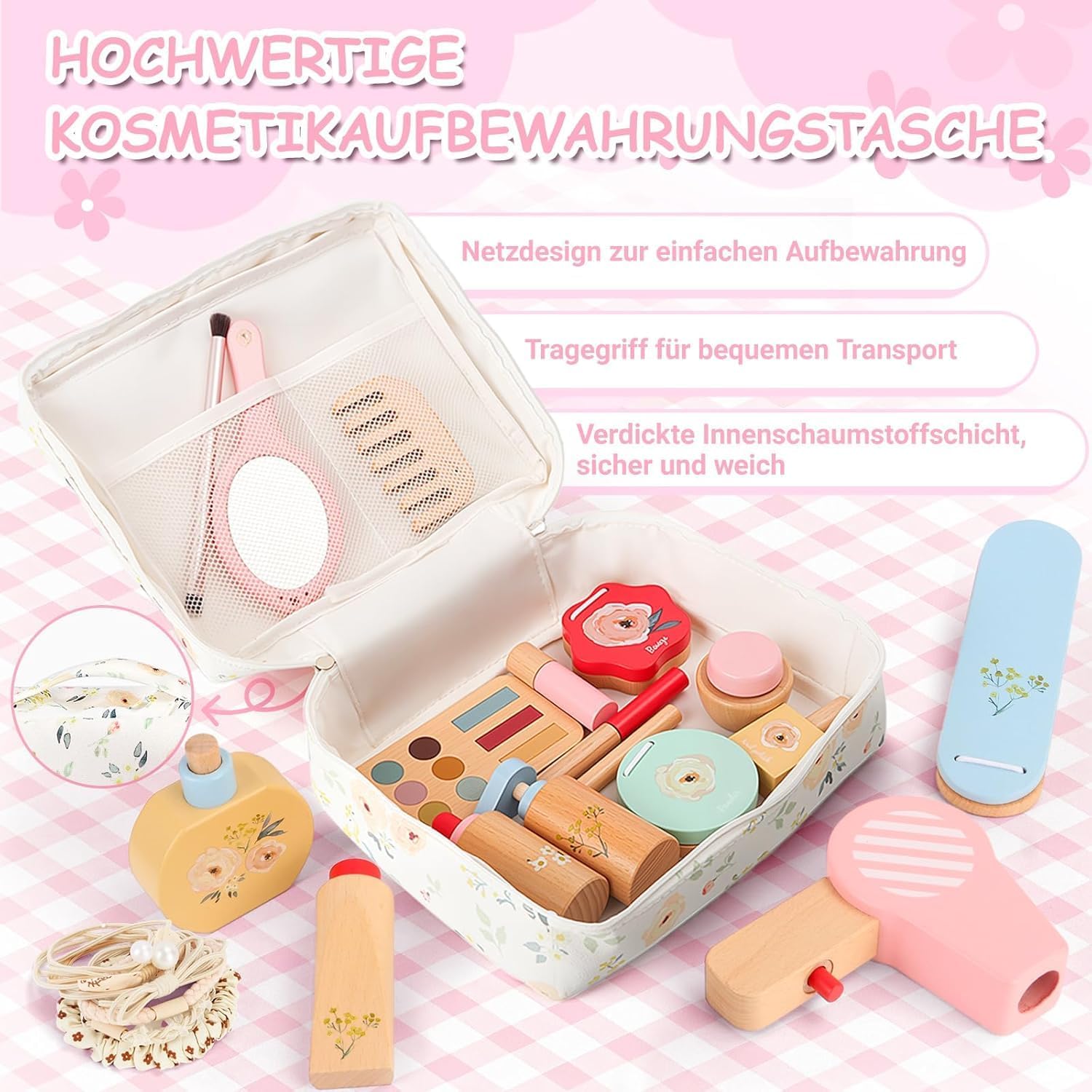 Thumbnail 2 de Herefun Set Trucchi Bambina in Legno Finti, 25 Pezzi: trucco, parrucchiere e cura della pelle in un unico kit educativo