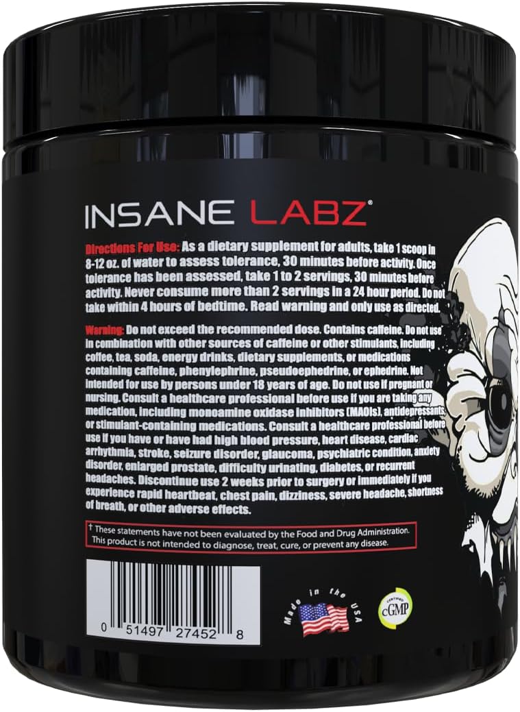 Detalle de Insane Labz Psychotic Black Edition Mid-Stimulant Pre-Workout Powder, Gummy Candy, 35 Servings