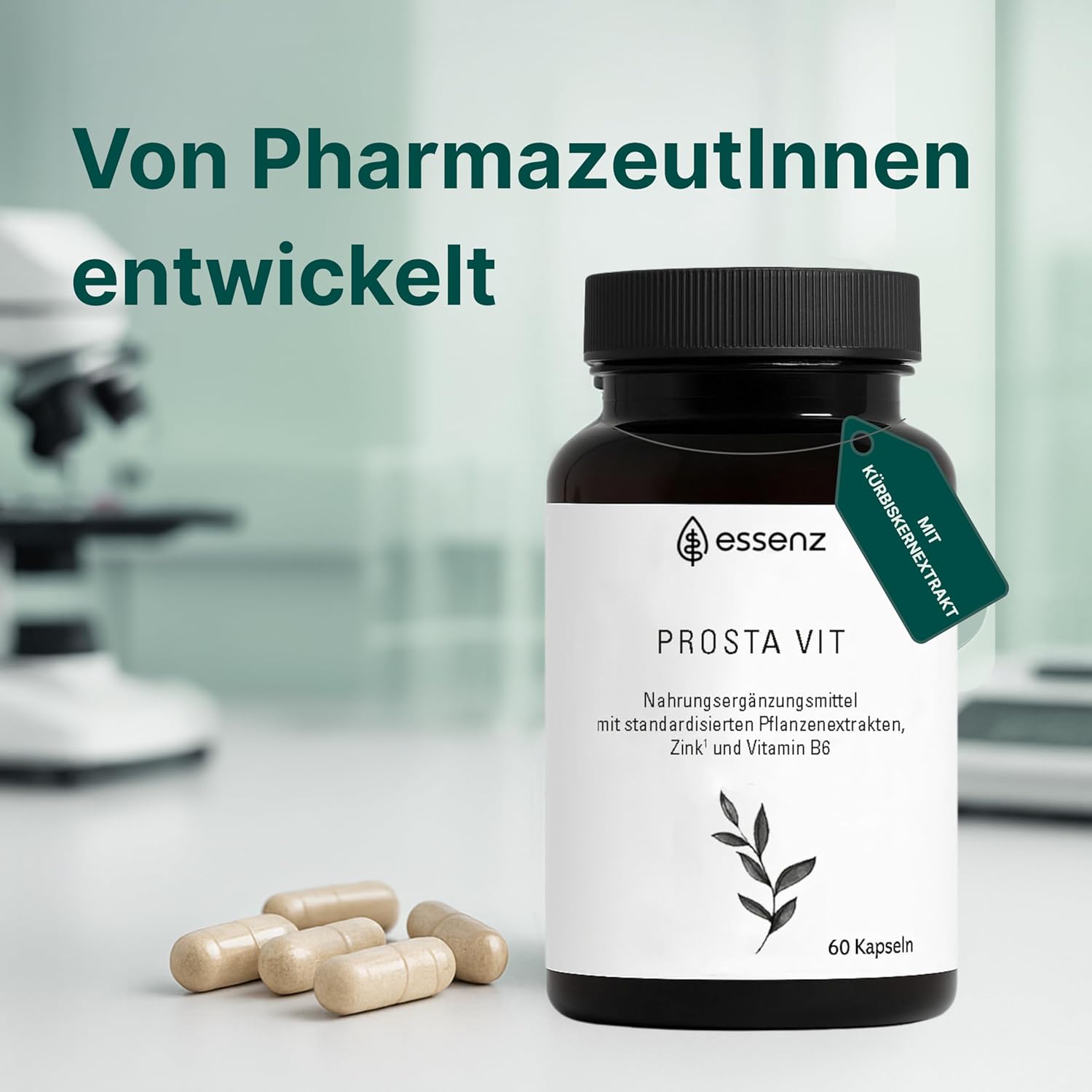 Thumbnail 1 de ESSENZ Prosta Vit Kapseln (4x60) – natürliche Prostata-Unterstützung mit Kürbiskern-, Sägepalm- & Brennnesselwurzelextrakt