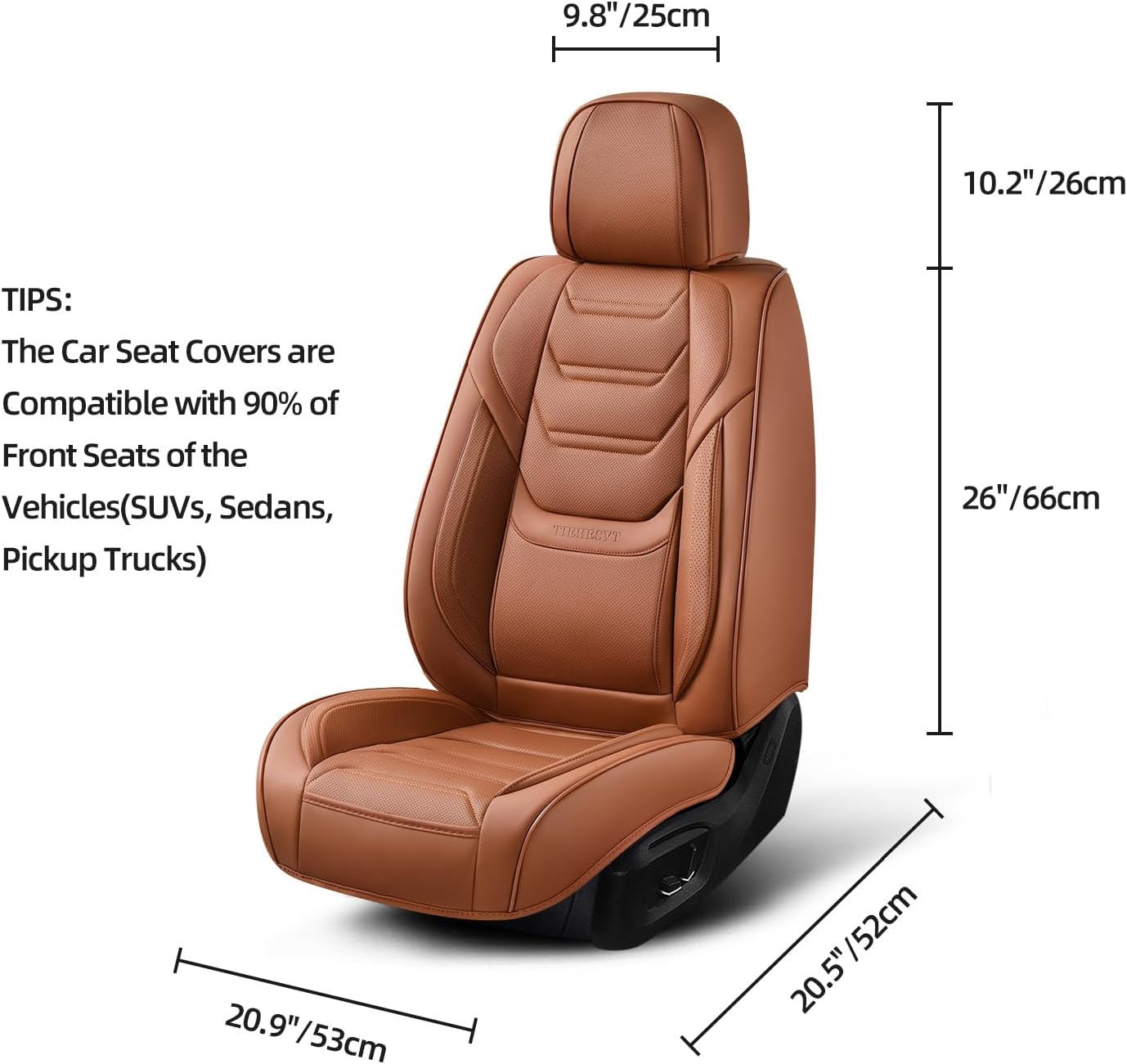 Detalle de TIEHESYT Car Seat Covers Full Set: Breathable Nappa Leather Front & Rear Protection (Brown, Front Pair + Rear)