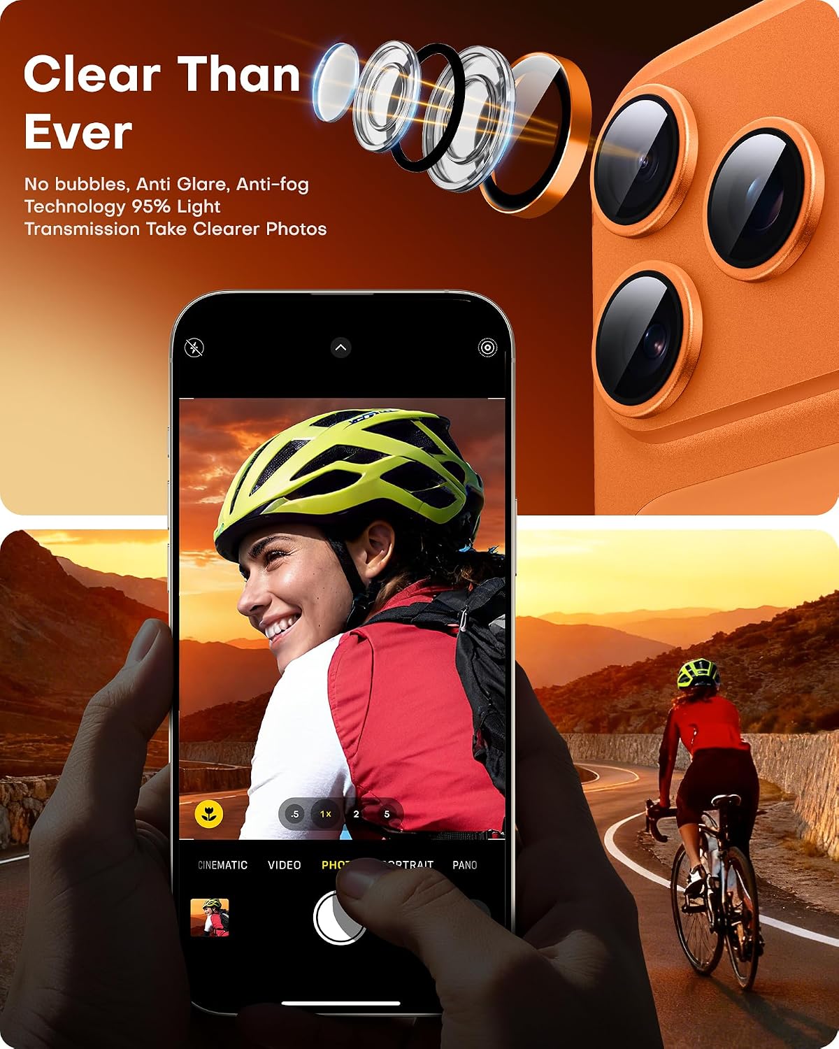 Thumbnail 4 de TOCOL Camera Lens Protectors for iPhone 17 Pro Max / 17 Pro – Orange (Individual Lenses)