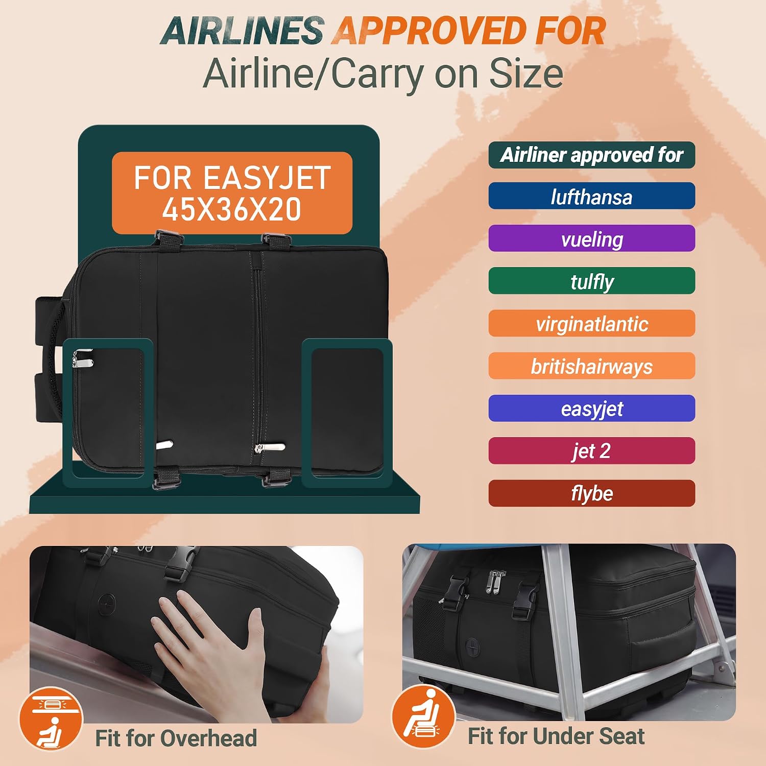 Detalle de xlodea Cabin Bag 45x36x20 Underseat Backpack