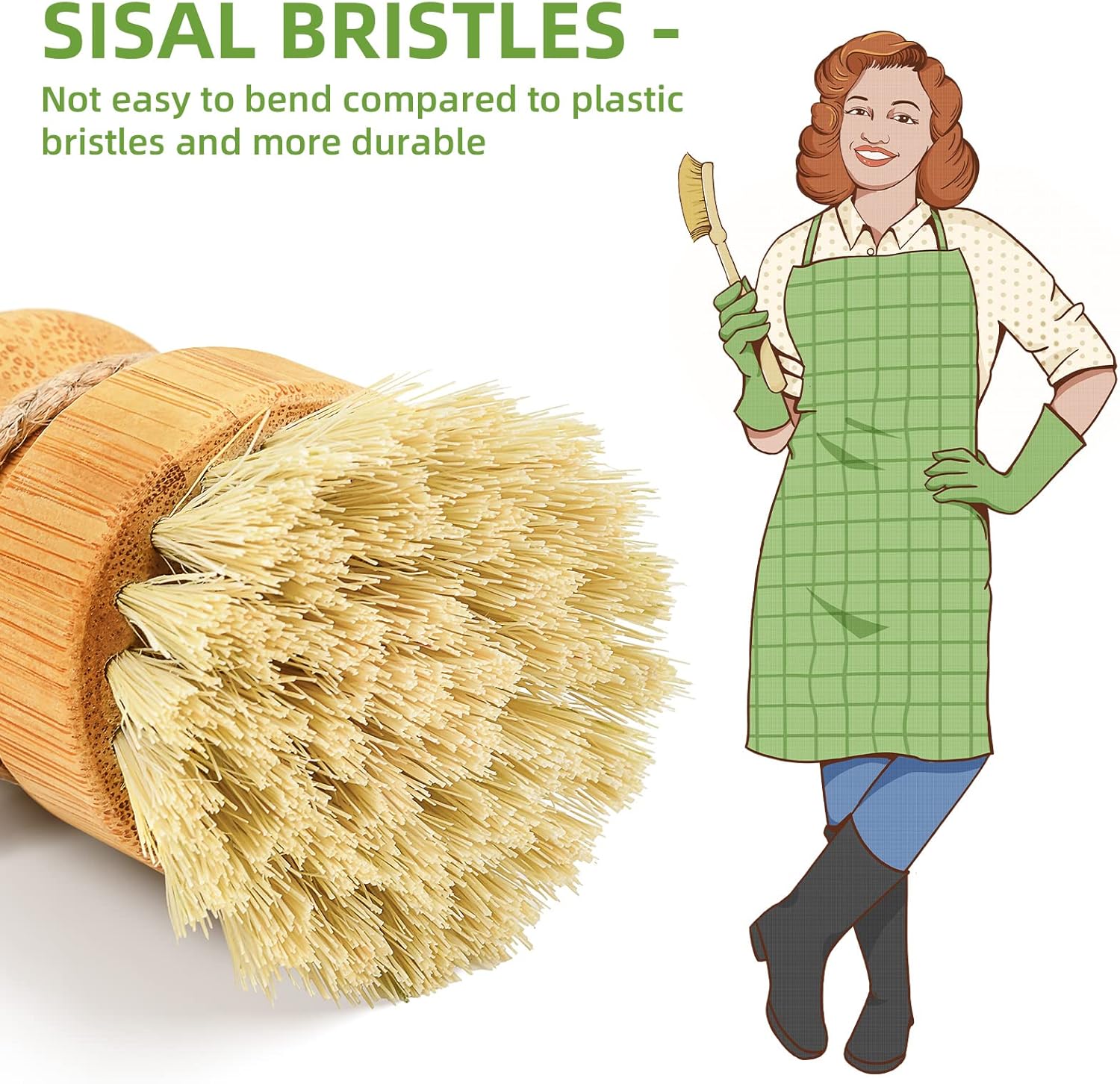 Detalle de Bamboo Dish Scrub Brushes, 3-Piece Set for Cast Iron and Everyday Kitchen Cleaning