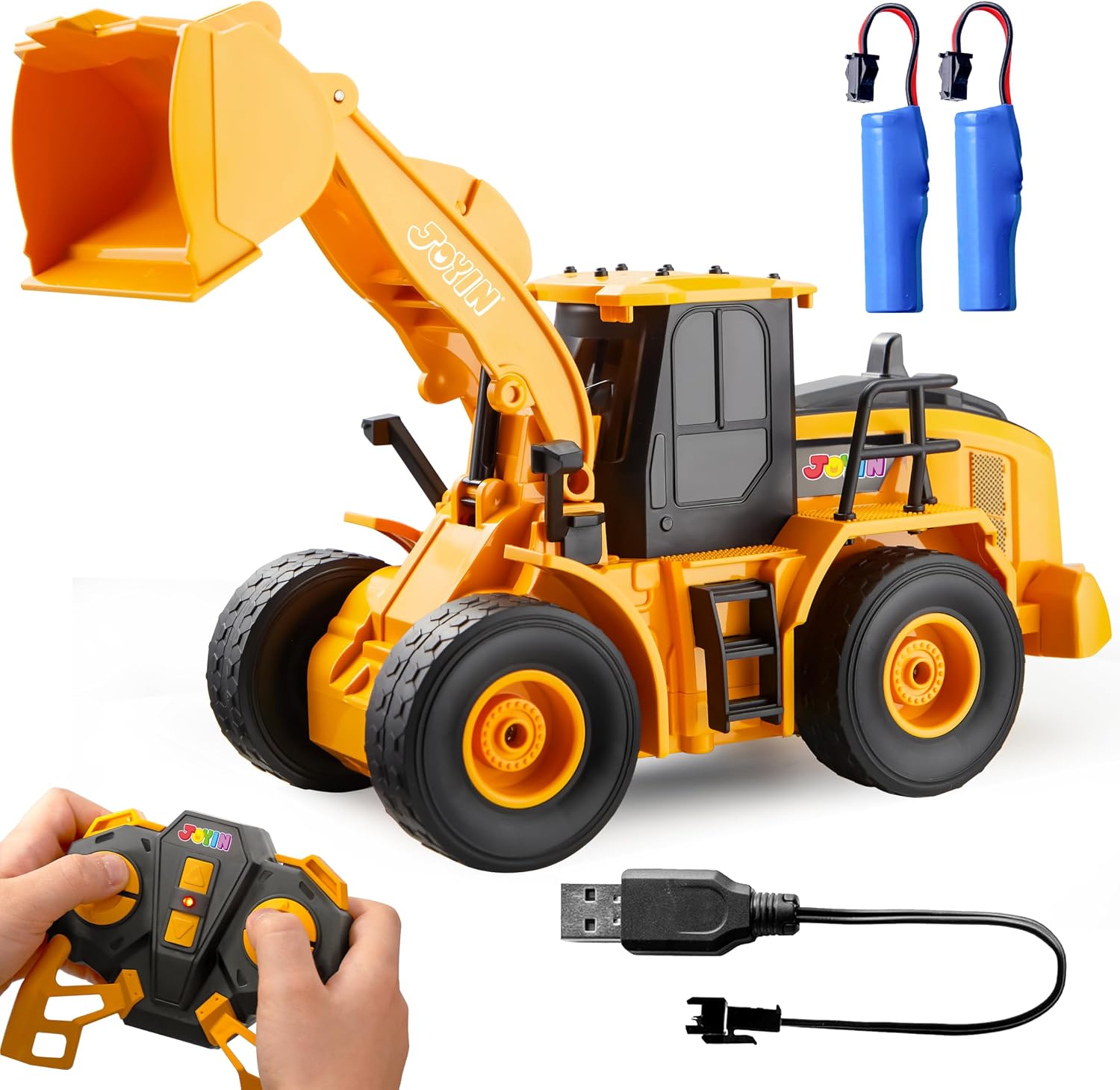 JOYIN ferngesteuerter RC Bagger/Traktor/LKW mit Frontlader, 2,4G – mit Licht & Sound, für Kinder ab ca. 6 Jahren