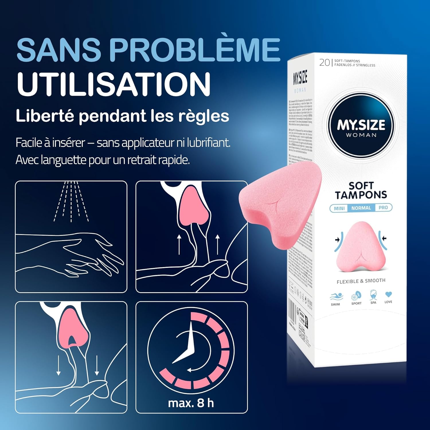 Thumbnail 4 de MY.SIZE Soft Tampons sans ficelle NORMAL (20 pièces) – confort pour le sport, l’amour et le spa