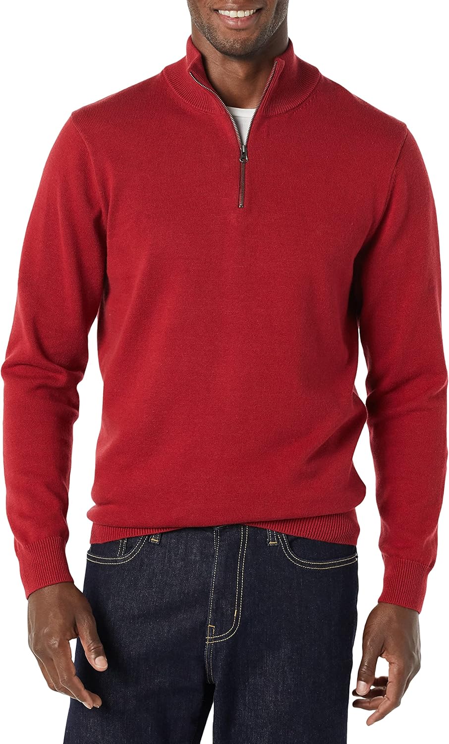 Detalle de Amazon Essentials Homme pull zippé 3/4 en 100% coton à coupe regular