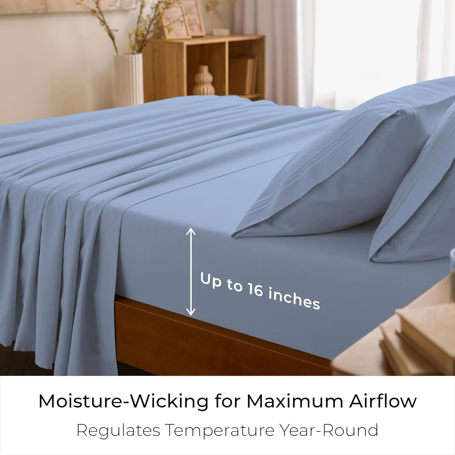Thumbnail 3 de Mellanni King 4-Piece Linen-Feel Microfiber Bedding Set in Sky Blue