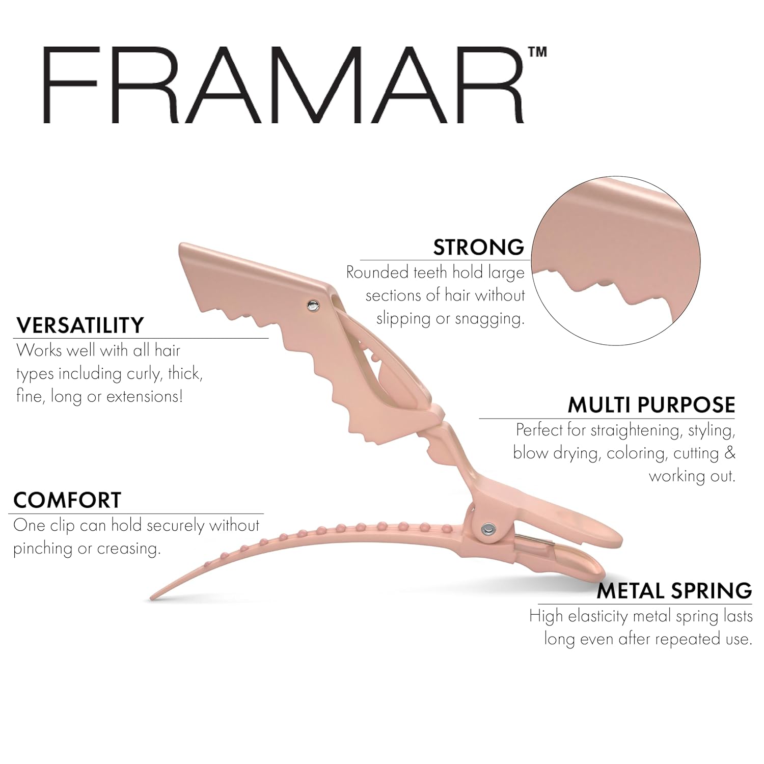 Thumbnail 1 de FRAMAR Neutral Alligator Clips for Hair Styling (10-Pack) — Firm Hold No-Slip Crocodile Clips