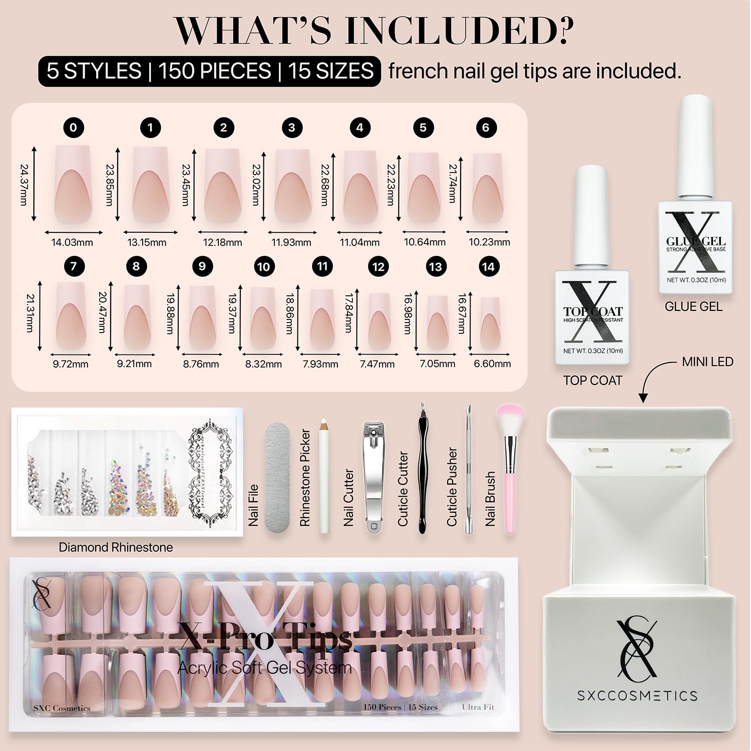 Thumbnail 3 de SXC Cosmetics French Tip Press On Nails (Skin Tone Nude & Color Series) Medium Square Starter Kit ST117KIT