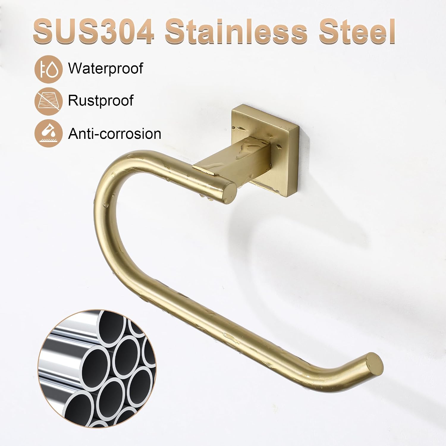 Detalle 2 de SAYAYO Gold Towel Ring Hand Towel Holder Wall Mounted - SUS304 Stainless Steel, Waterproof & Rustproof