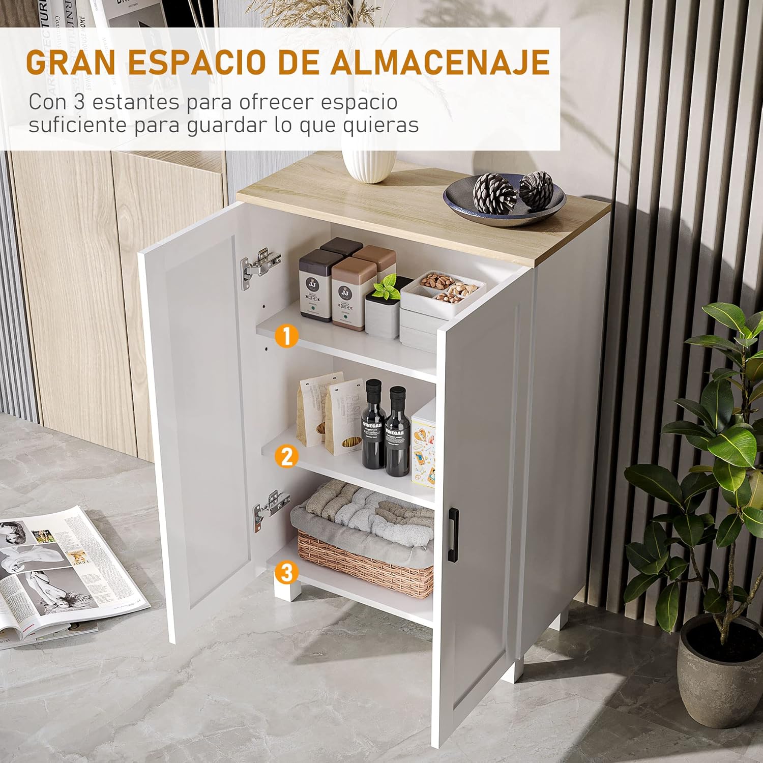 Thumbnail 3 de HOMCOM Armario de Salón Moderno 60x30x90 cm Blanco