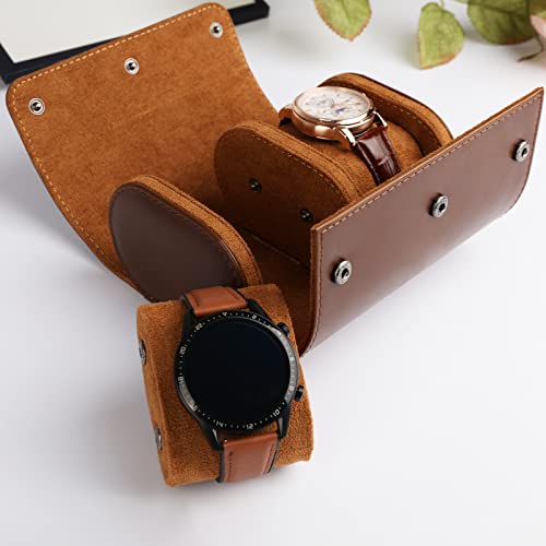 Detalle de RoYiio Caja de Reloj Cilíndrica con 2 Ranuras – Estuche de viaje luxe en Marrón para relojes