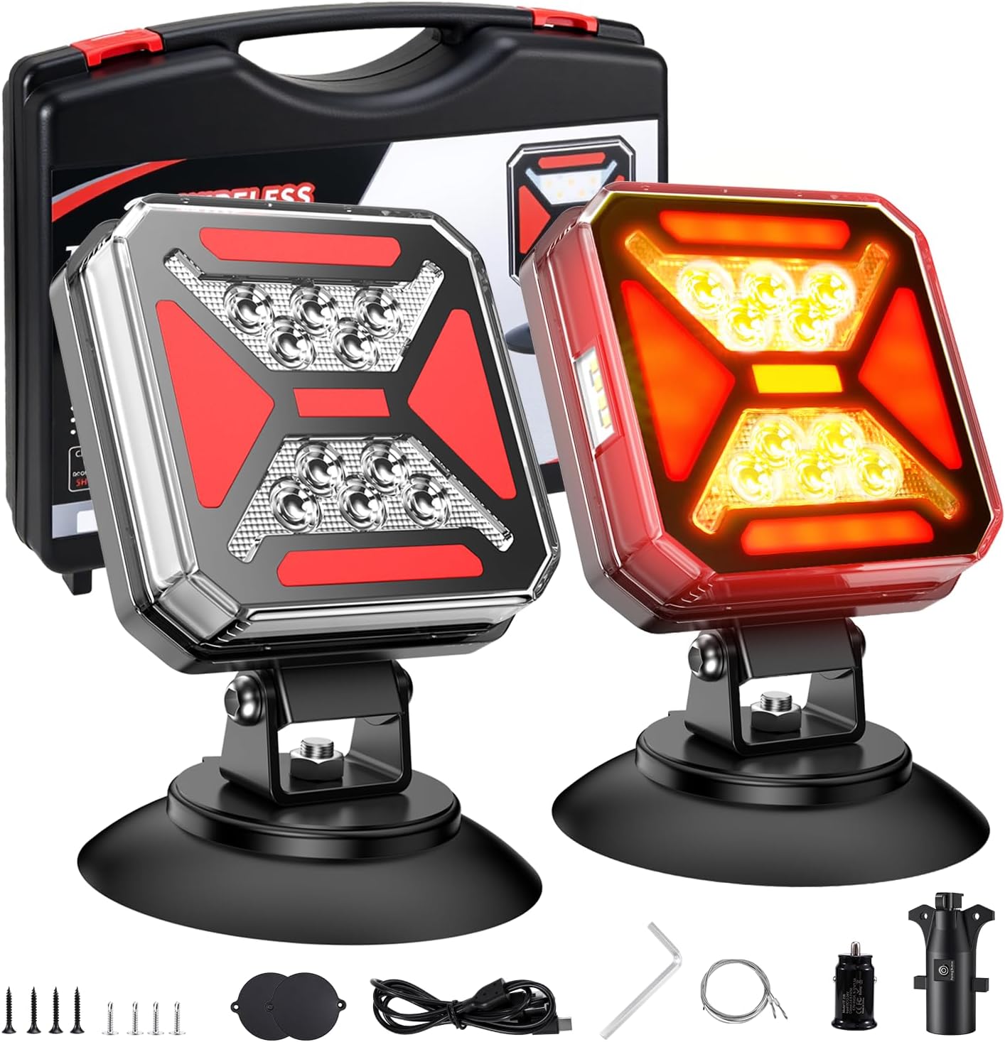 2026 Upgraded 8-IN-1 Wireless Trailer Lights (Magnetic) – Adjustable LED Tow Lights, IP68, up to 165 ft signal