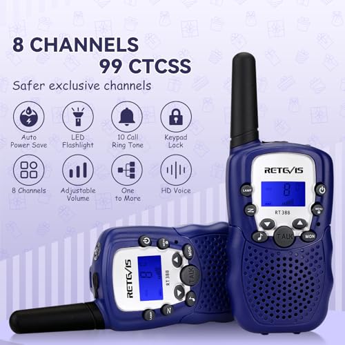 Thumbnail 1 de Retevis RT388 walkie talkie infantil PMR446 (8 canales) con pantalla LCD, VOX y linterna