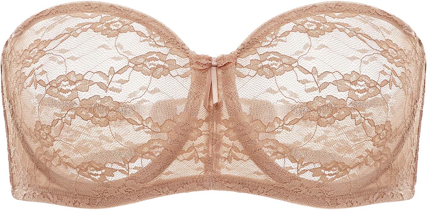 Detalle de DOBREVA Women's Strapless Lace Bras Unlined See-Through with Multiway Straps