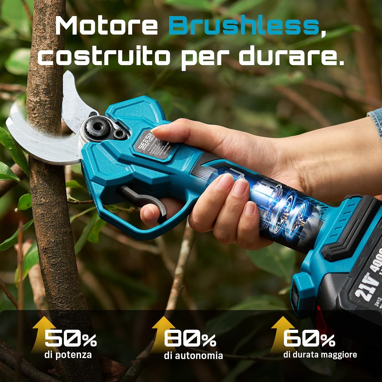 Detalle de SEESII CS440: Forbici Potatura a Batteria 40 mm – potature professionali senza sforzo