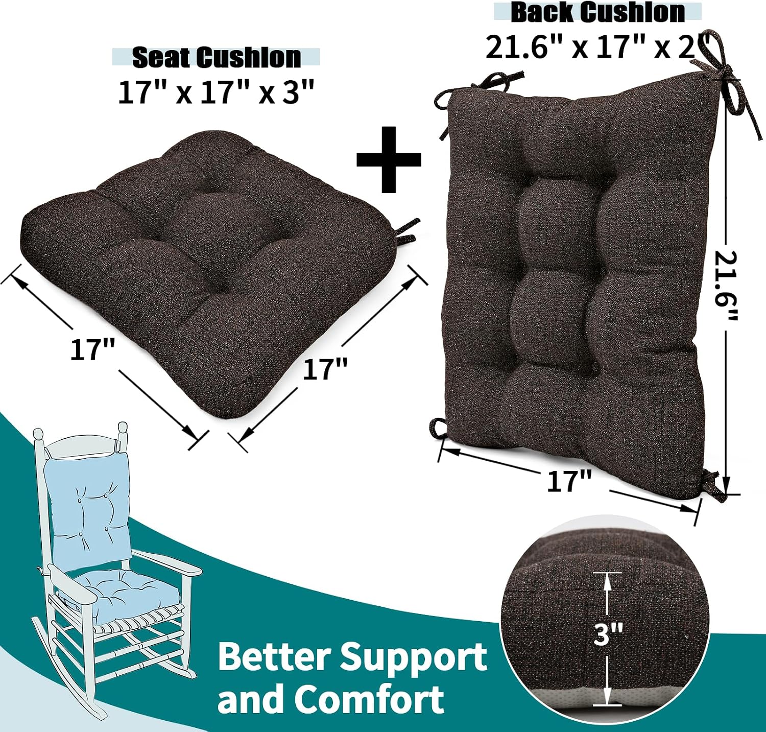 Detalle de SINOSSO Rocking Chair Cushion Set 17 x 17 inches