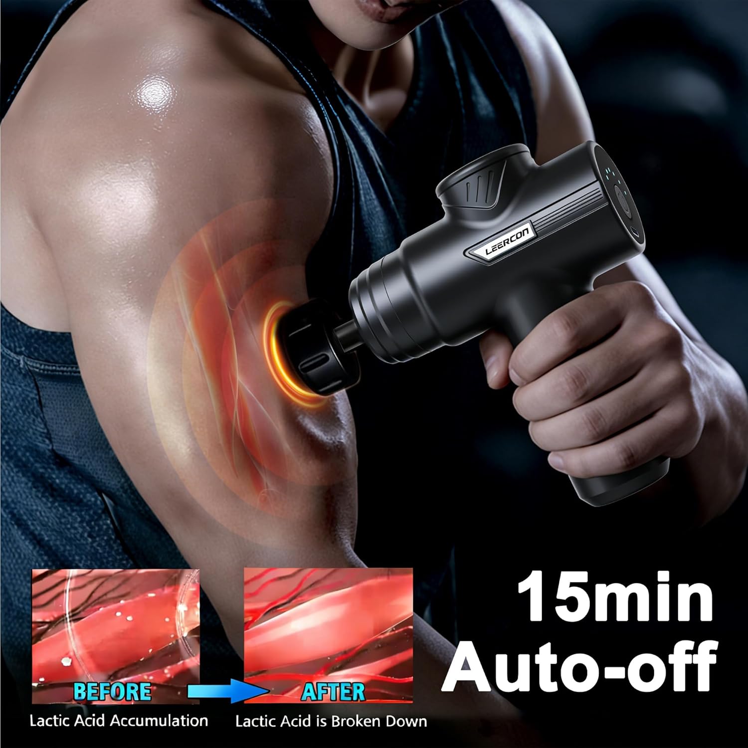Detalle de LEERCON Heating Head for Small Massage Gun (3-Temp) — 12mm, 15-Min Auto-Off, USB-C Rechargeable
