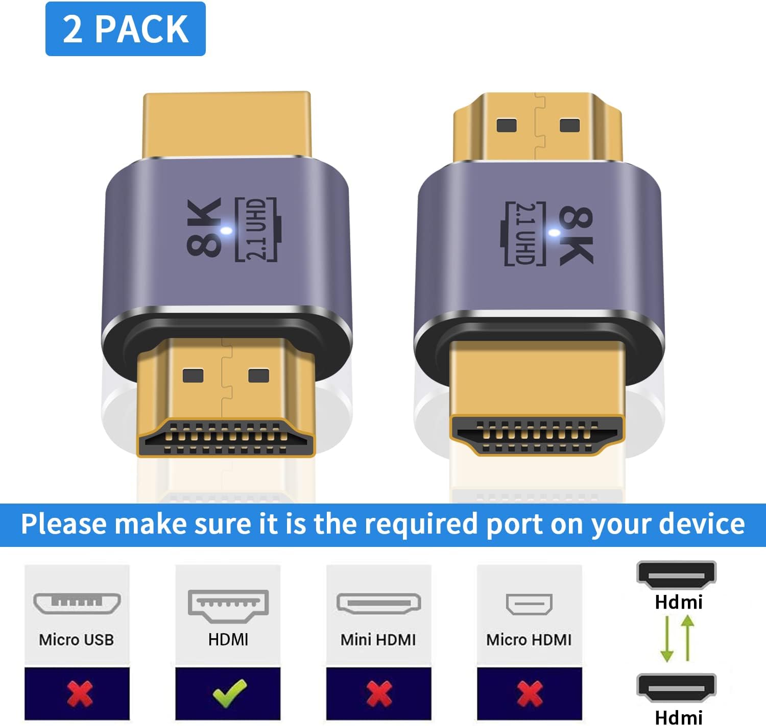 Thumbnail 2 de Maxhood 8K HDMI Male to Male Adapter (2-Pack) – HDMI 2.1, 48Gbps, 8K@60Hz / 4K@120Hz