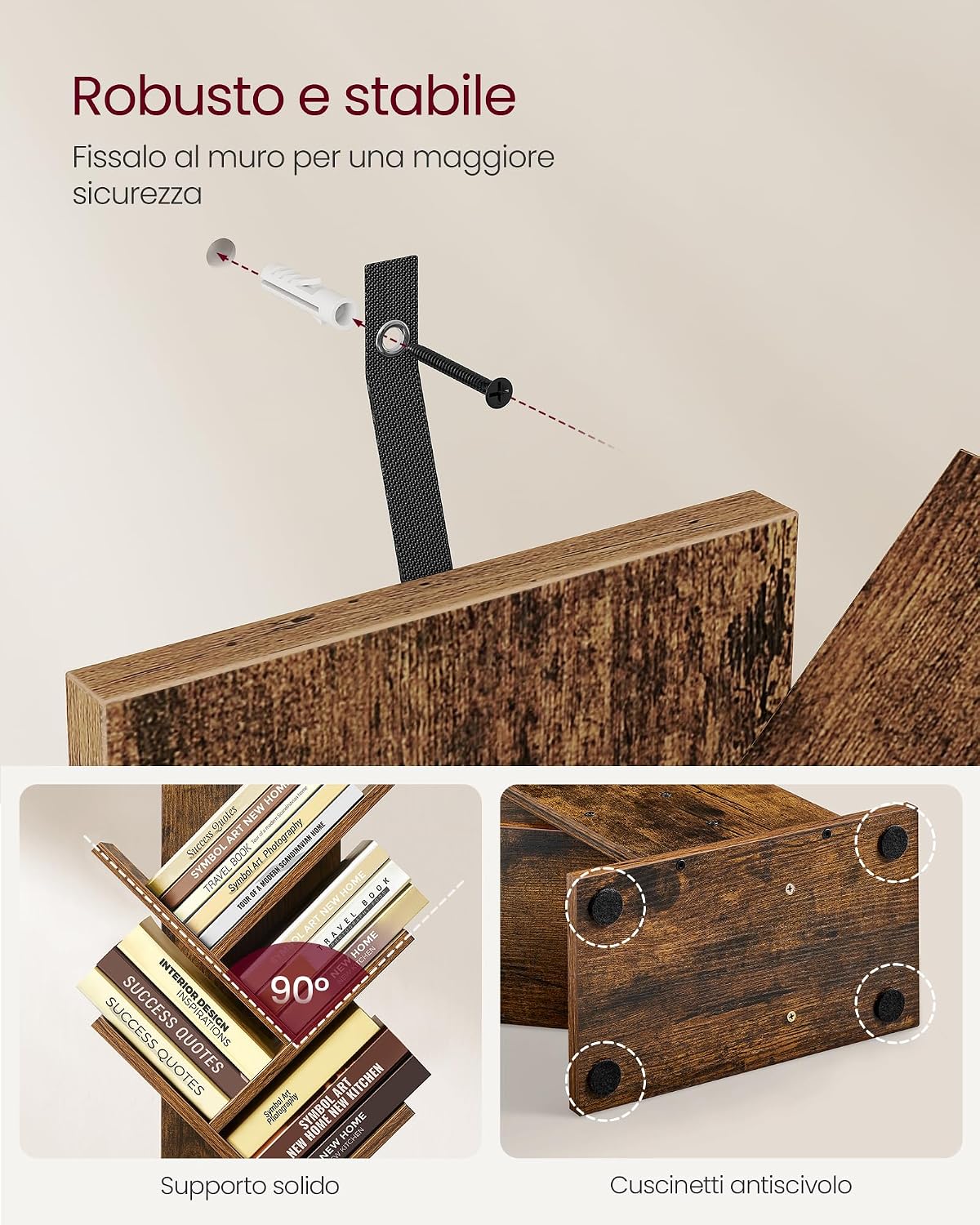 Thumbnail 6 de VASAGLE CUSTOS LBC609KD01 libreria autoportante ad albero, marrone vintage, 20 x 38 x 115,2 cm