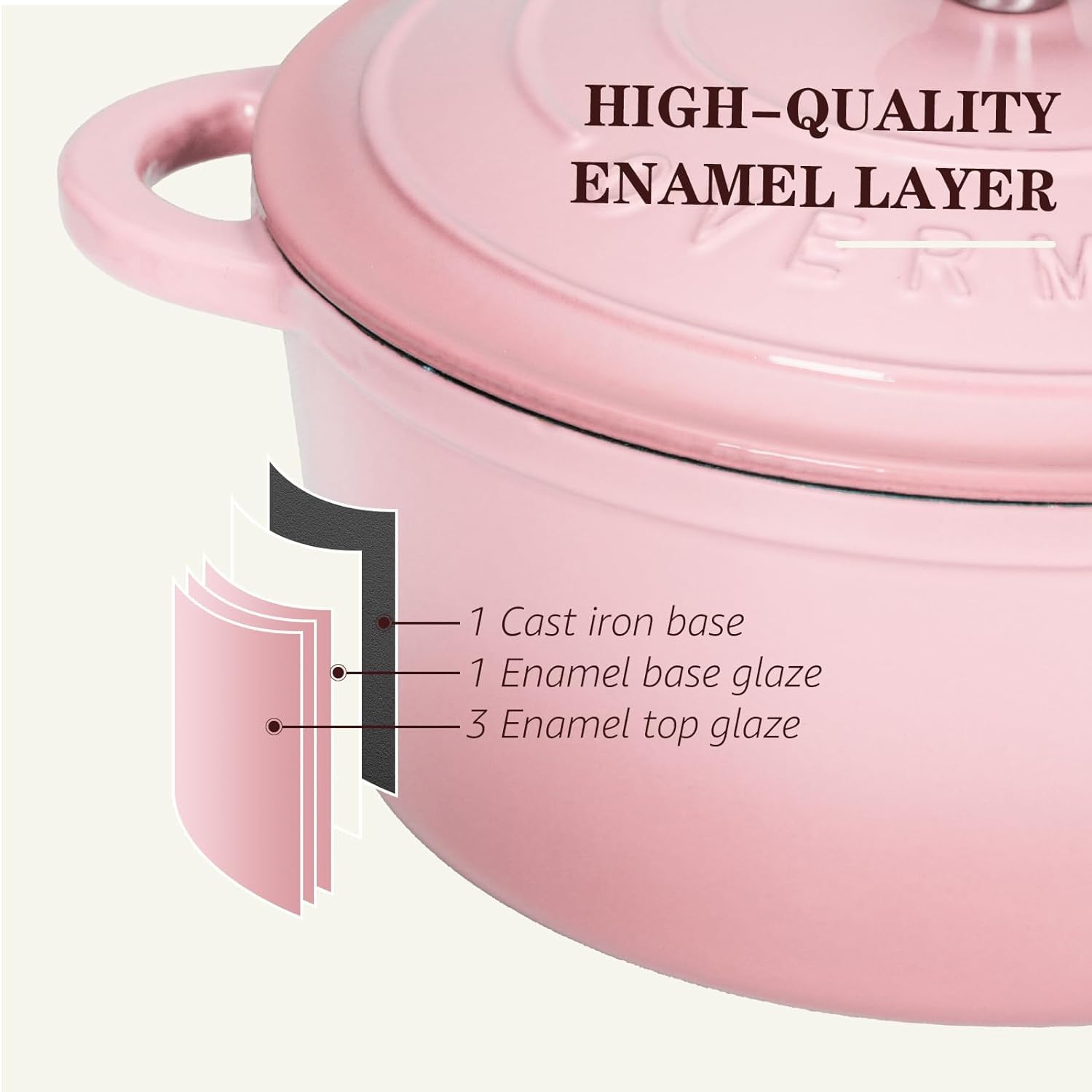 Thumbnail 5 de Overmont 26cm/5.2L Enamelled Cast Iron Round Casserole Pot with Lid (Pink) — Lid, Cookbook & Cotton Potholders