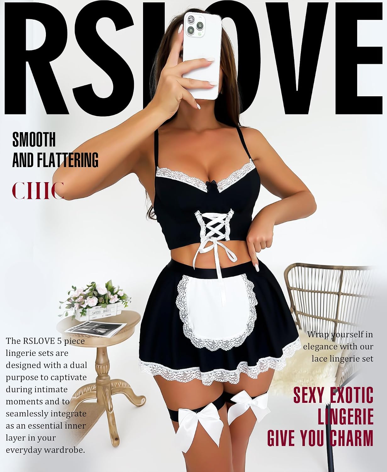 Detalle de RSLOVE Women Lingerie Sets Costume – Sexy Maid Outfit for Halloween Cosplay