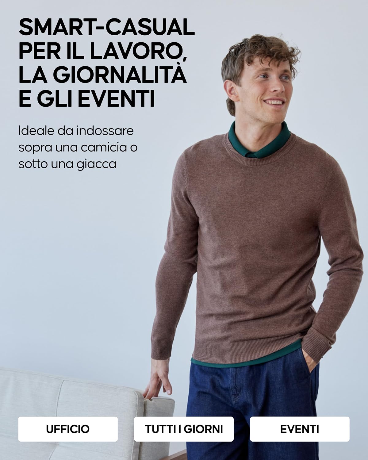 Detalle 2 de DANISH ENDURANCE Maglioncino da Uomo a Maniche Lunghe in Mistura Lana Merino e Cashmere