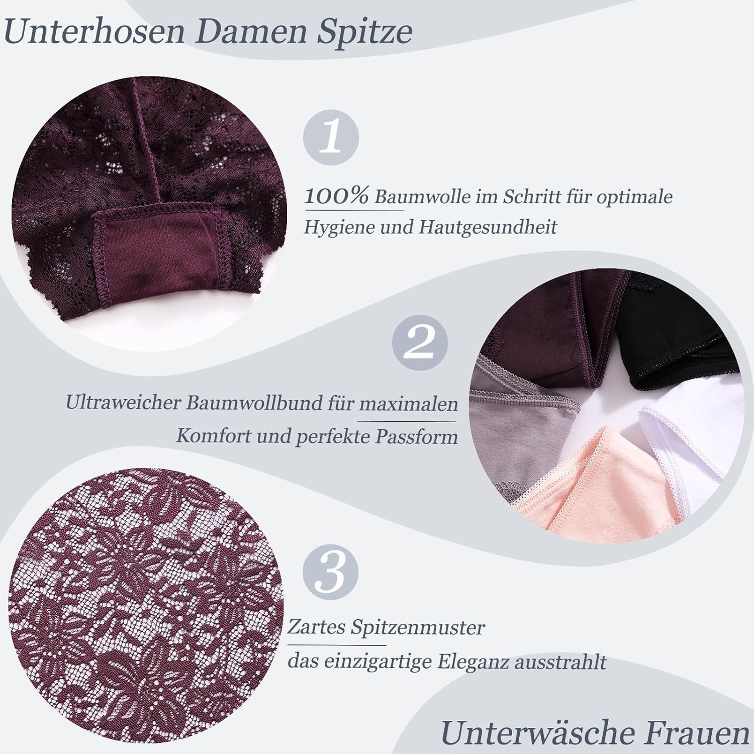 Thumbnail 6 de ALL OF SHE lot de 5 boxers femme en dentelle et coton stretch