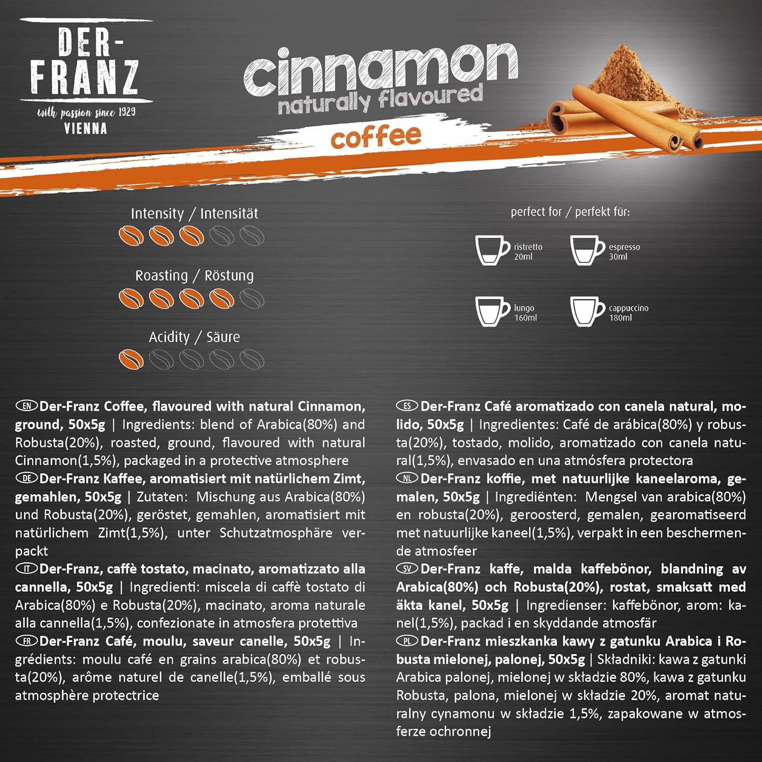 Thumbnail 5 de Der-Franz Kaffee Pack ganze Bohne, aromatisiert (5 x 500 g) – Nuss, Vanille, Schokolade, Zimt, Karamell