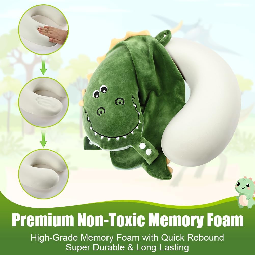 Detalle de Alaoo Travel Pillow: Removable Memory Foam Kids U‑Shaped Neck Pillow with Eye Mask