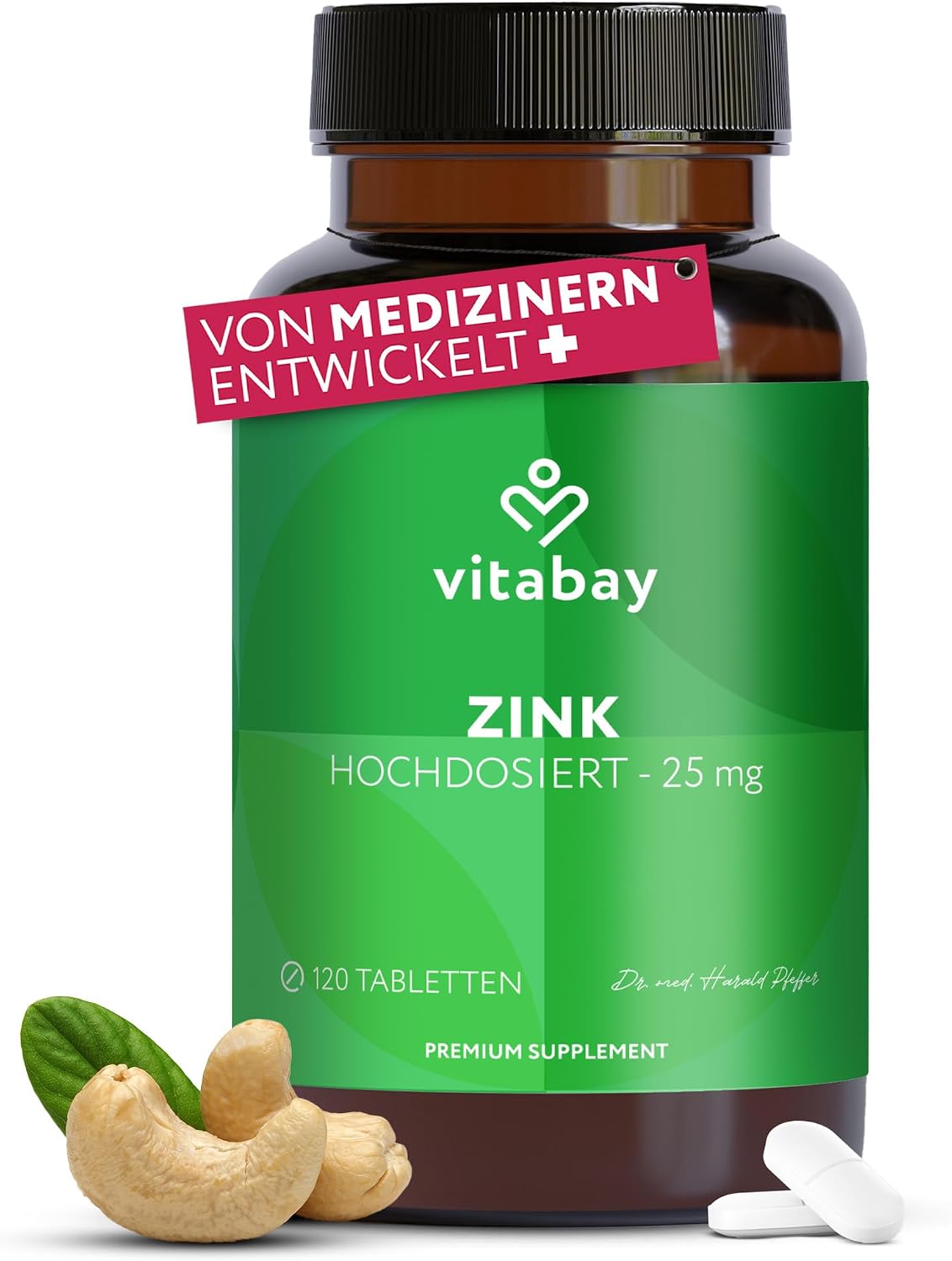 Detalle de Vitabay Zinkcitrat Hochdosiert – vegane Tabletten, 120 Stück (240 Portionen) mit 25 mg Zink pro Portion