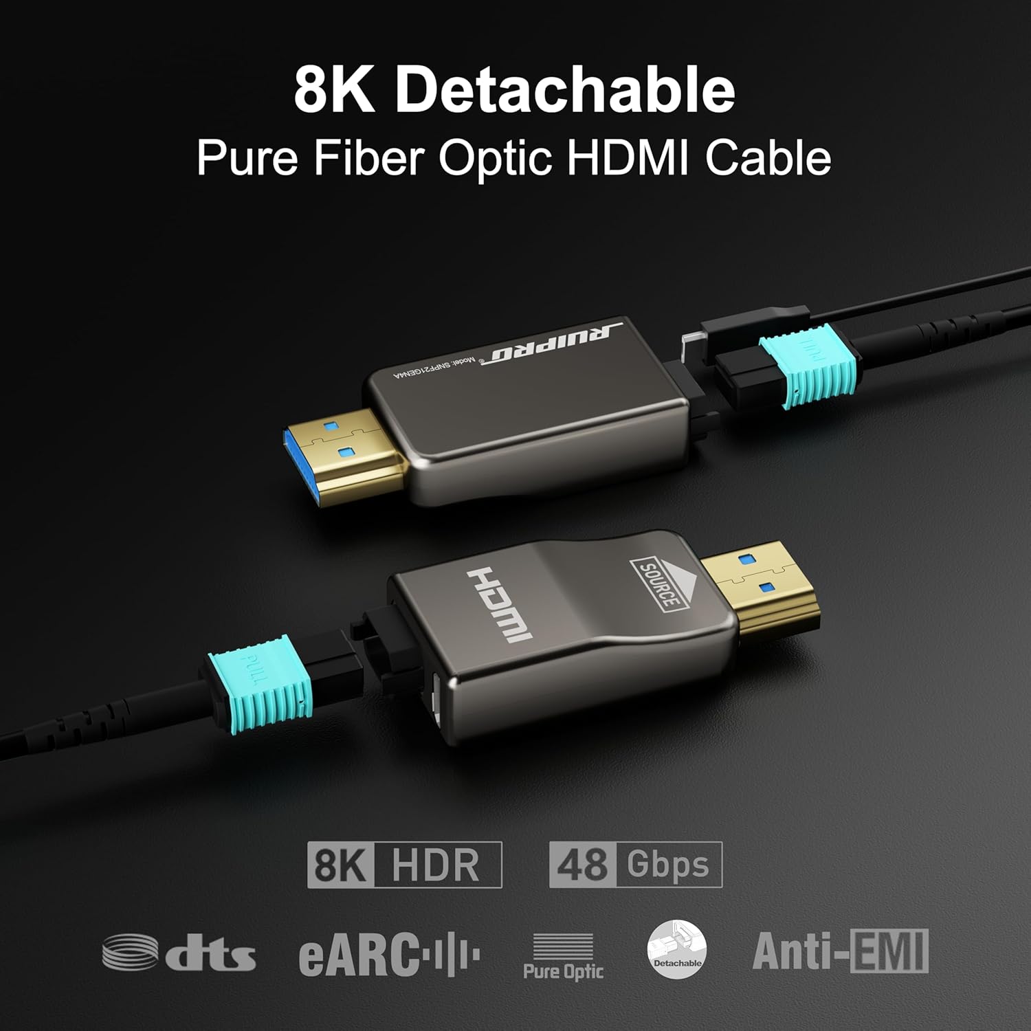 Thumbnail 1 de RUIPRO 8K Detachable Full Fibre Optic Armored HDMI 2.1 Cable (230ft)