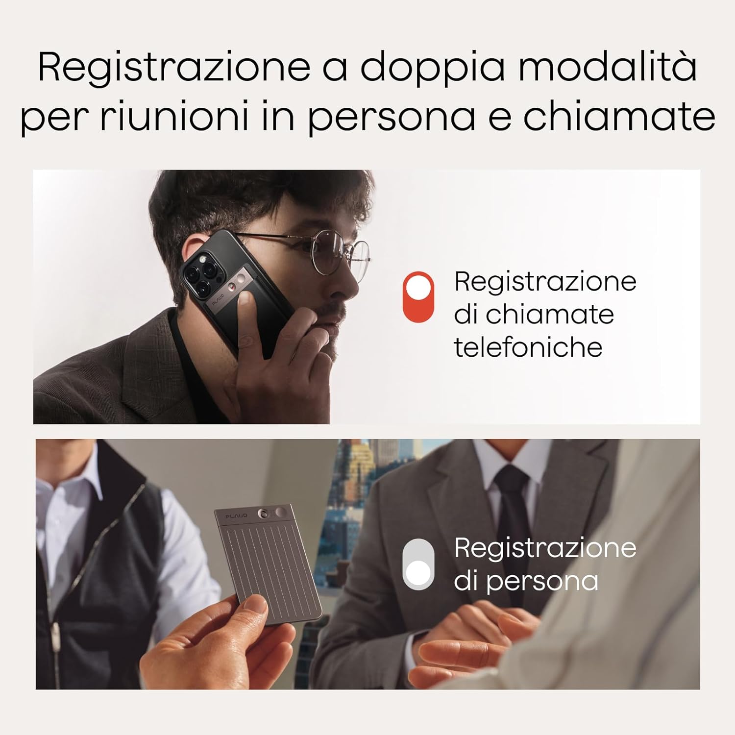 Detalle de Plaud Note Registratore Vocale AI Professionale: registrazione, trascrizione in 112 lingue e riassunti multidimensionali