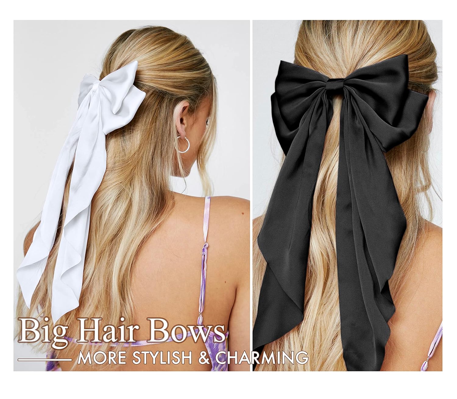 Detalle 2 de Hair Bows for Women & Girls (8-Piece) Satin Ribbon Bow Hair Clips with Long Tails